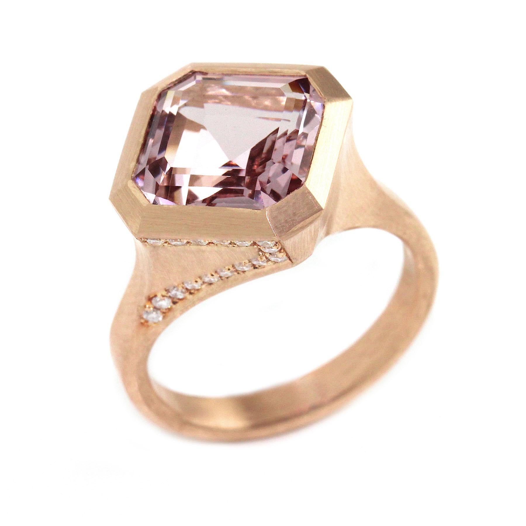 Asscher Cut Morganite and Diamond Rose Gold Dress Ring