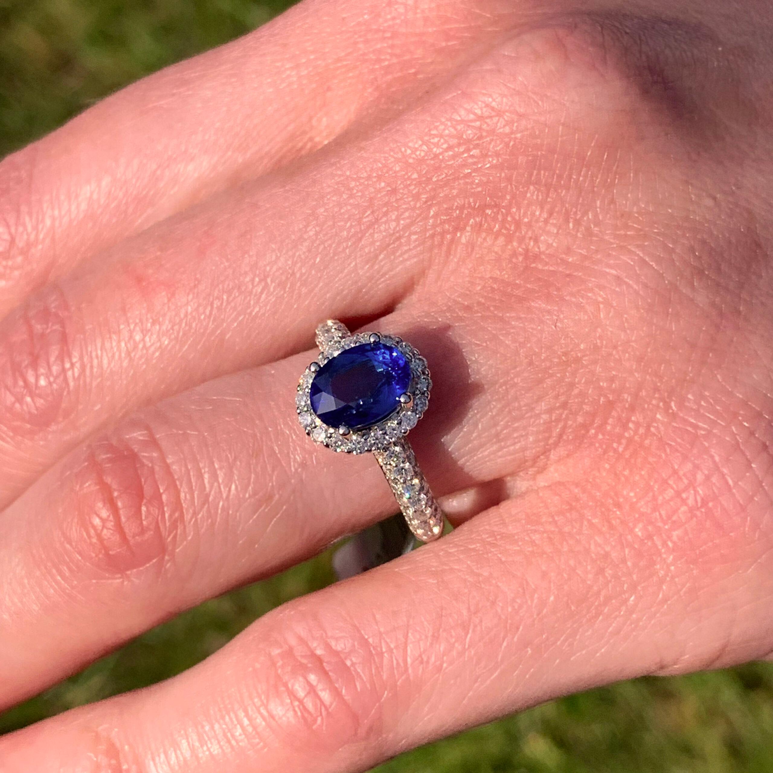Oval Cut Oval Blue Sapphire Diamond Engagement Ring For Sale
