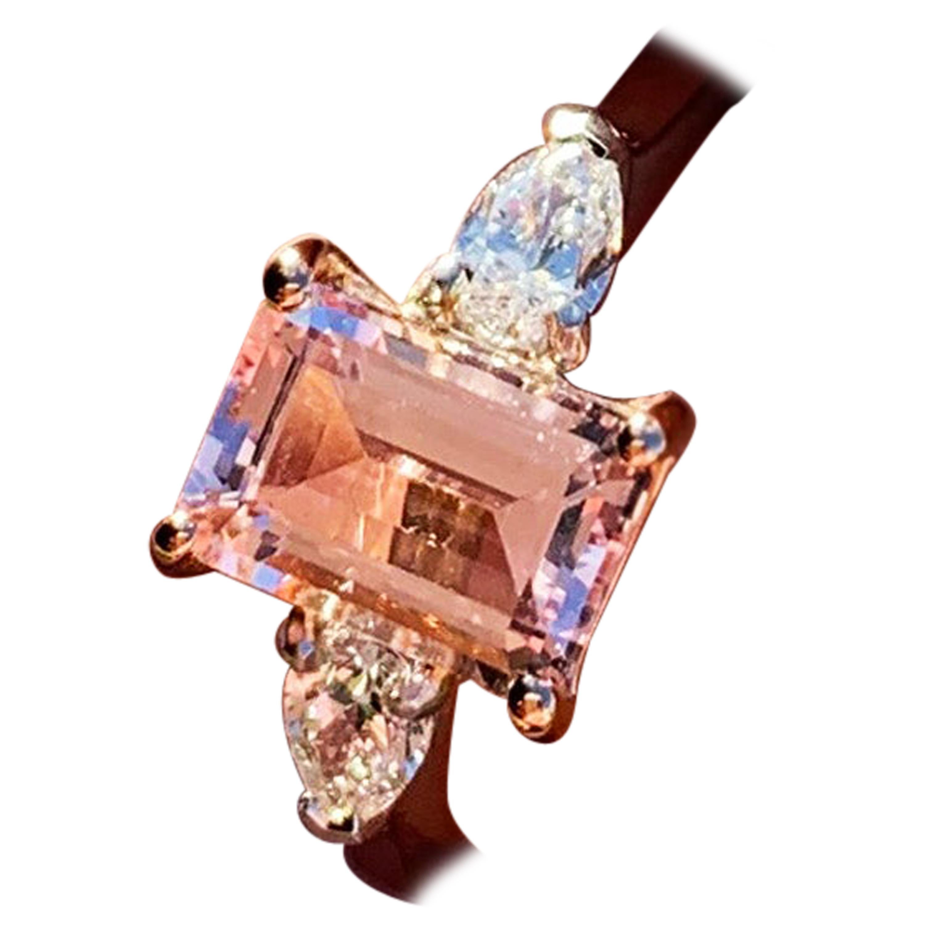 Platinum Rose Gold Morganite and Diamond Engagement Ring