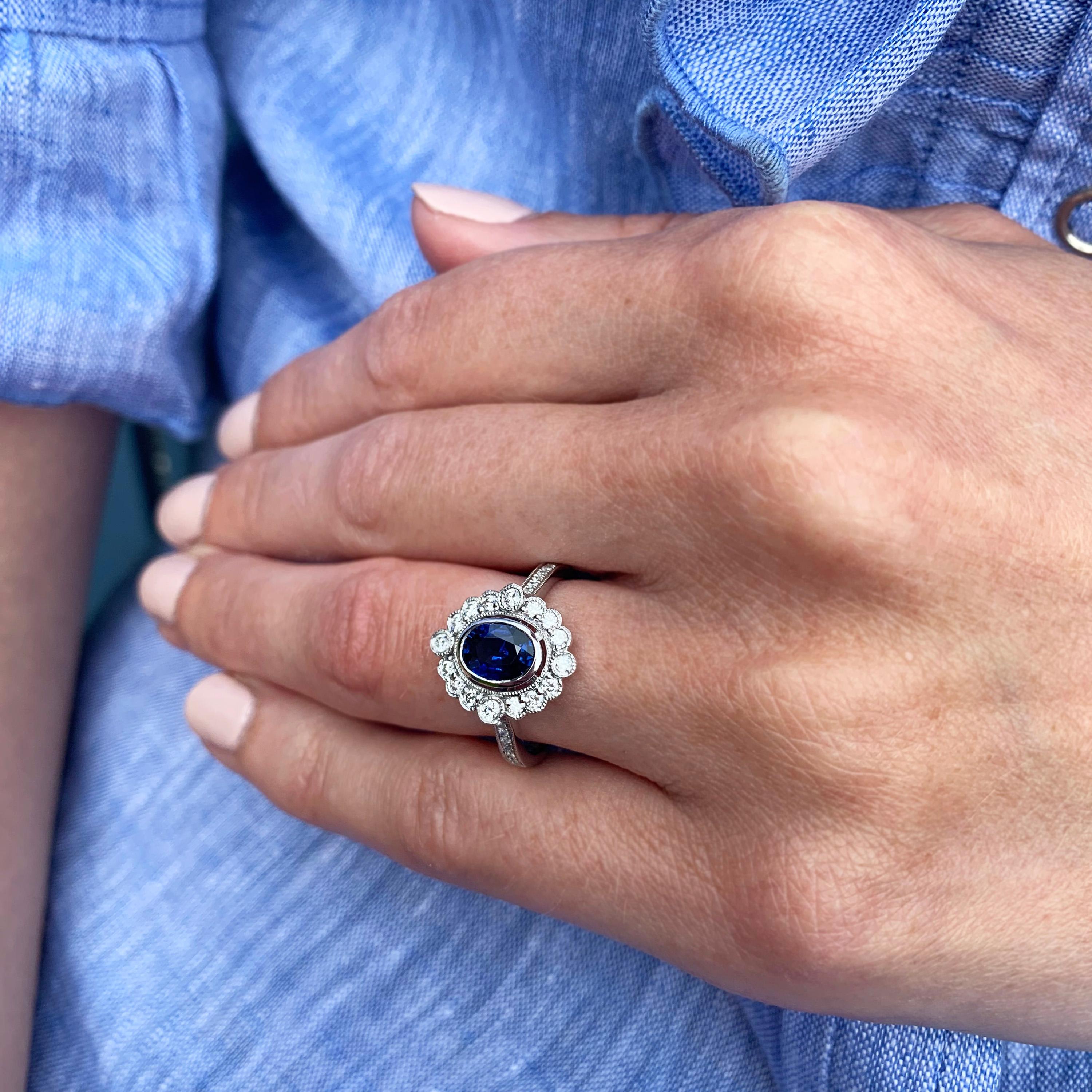 Sapphire and Diamond Vintage Inspired Engagement Ring In New Condition For Sale In Dublin 2, Dublin 2