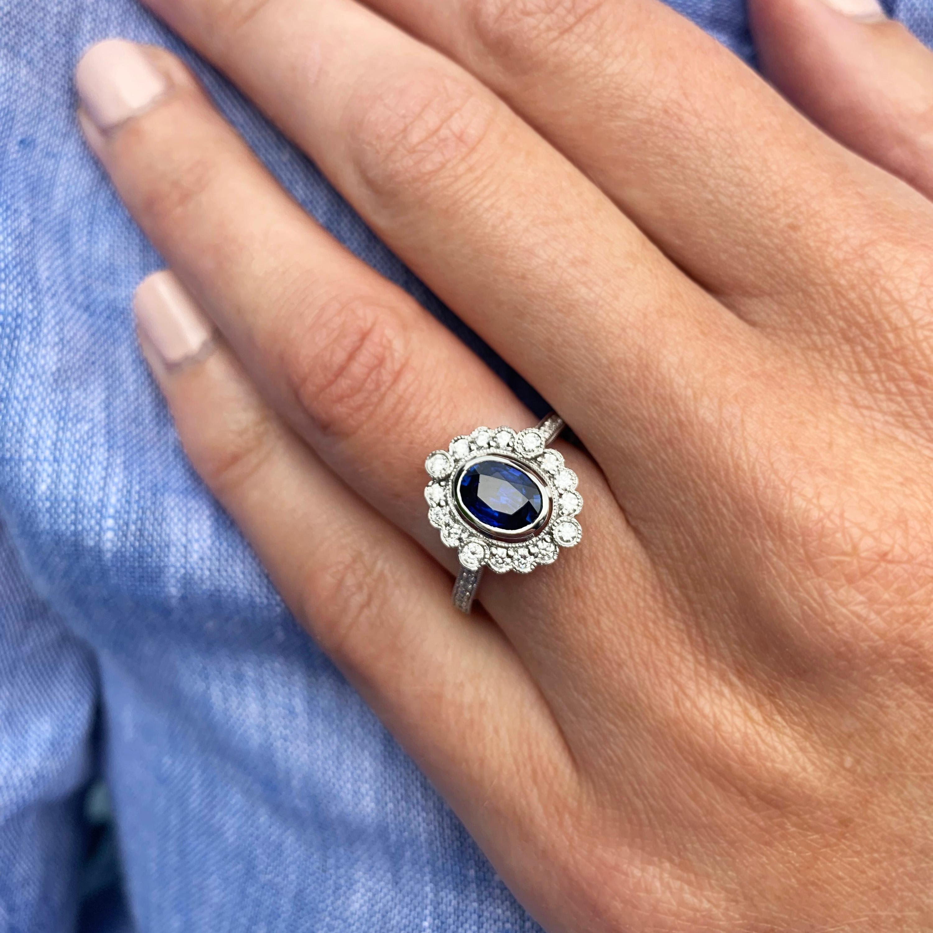 Women's or Men's Sapphire and Diamond Vintage Inspired Engagement Ring For Sale