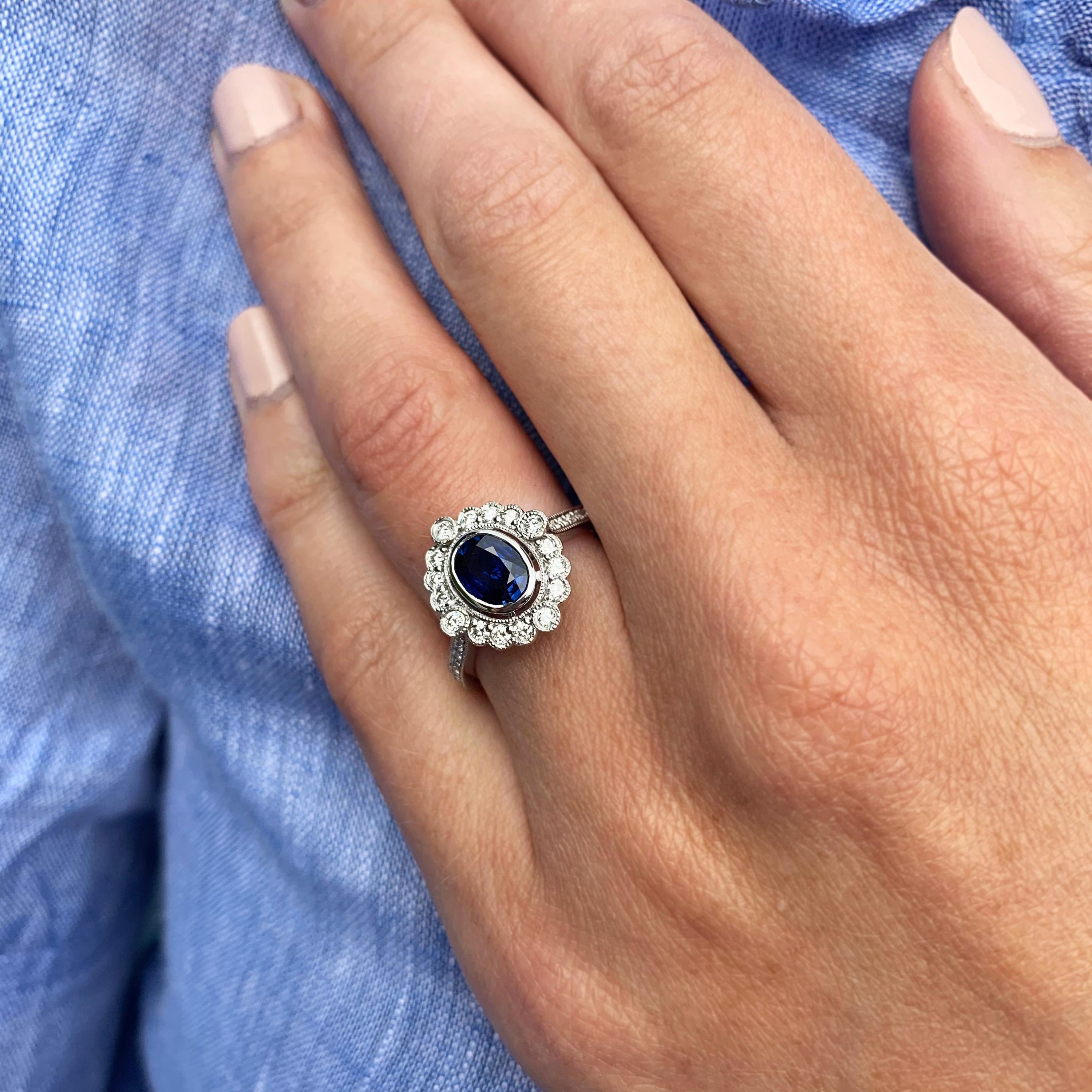 Sapphire and Diamond Vintage Inspired Engagement Ring For Sale 1