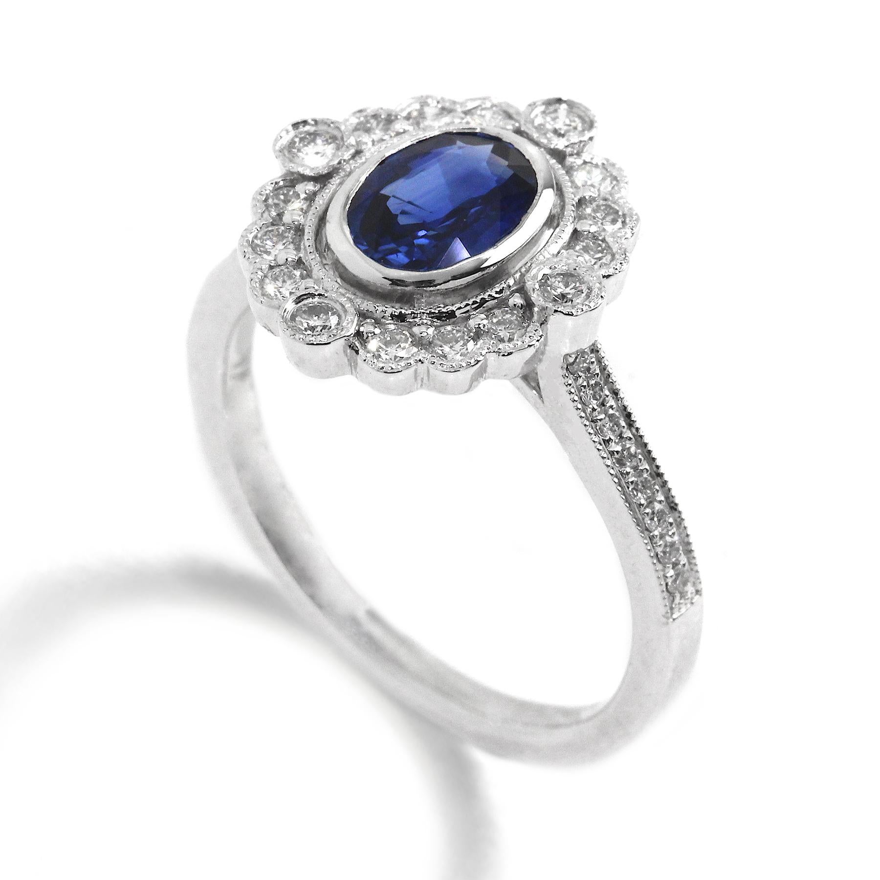 Sapphire and Diamond Vintage Inspired Engagement Ring For Sale 2