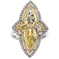 Unique 3.5 Carat Yellow and White Diamond Cocktail Ring
