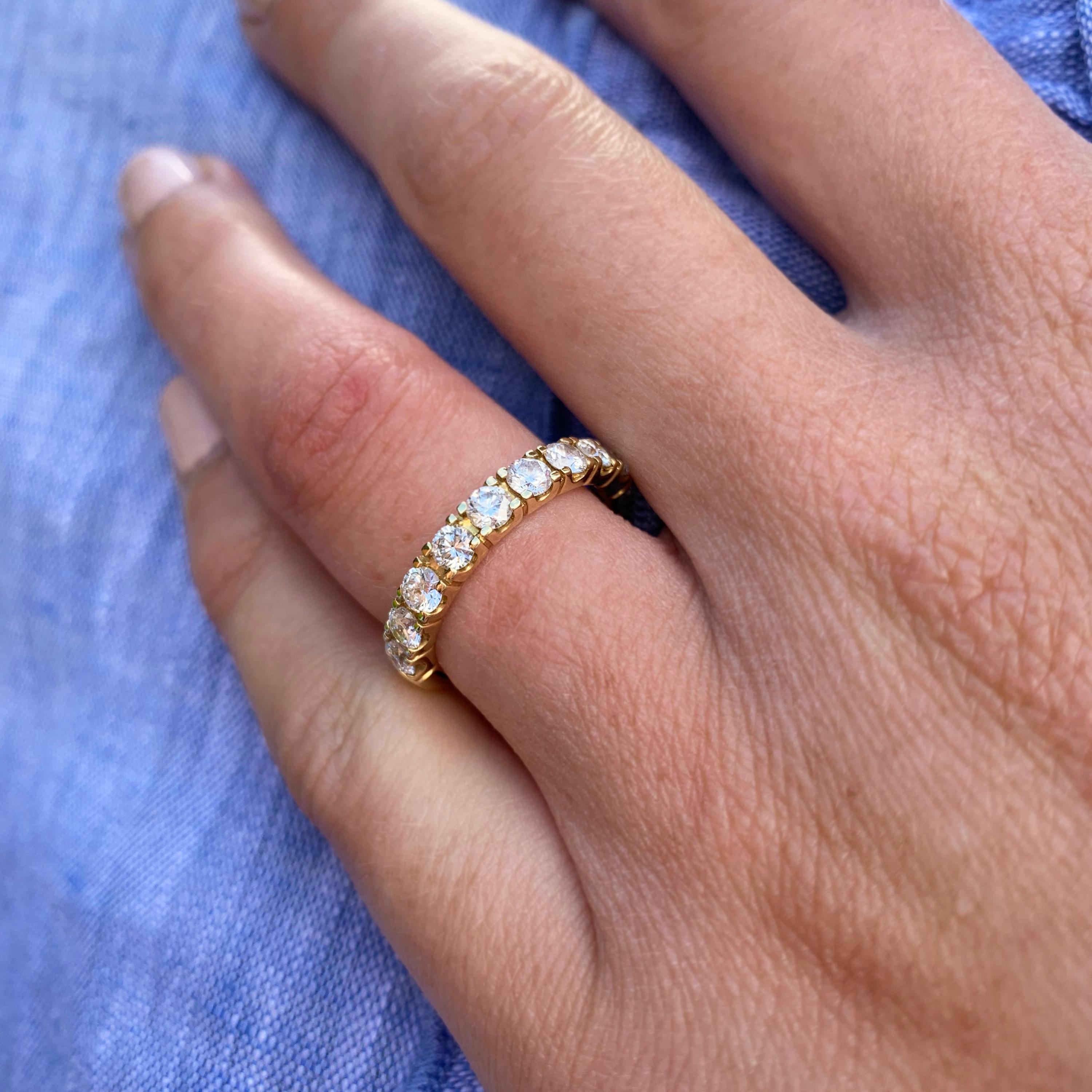 Round Cut Yellow Gold Ten Diamond Eternity Ring For Sale