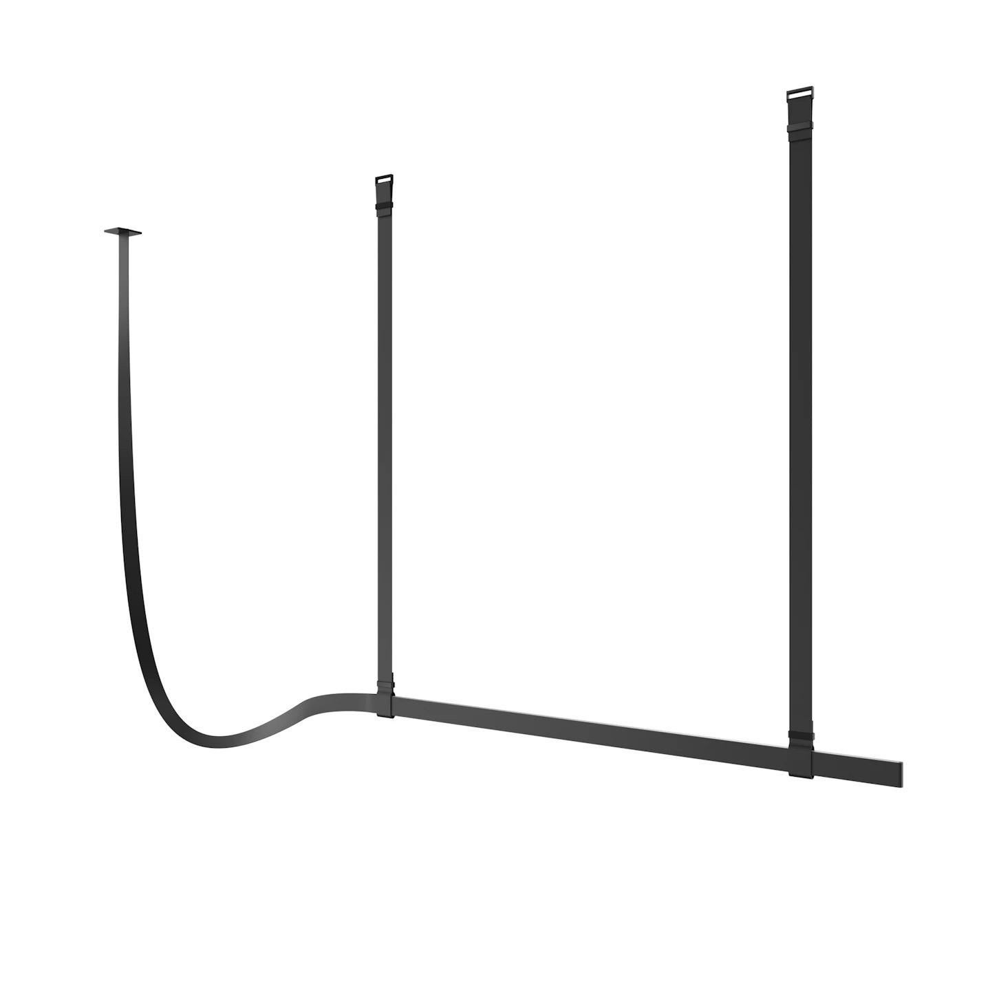 Versatile e moderna plafoniera con cornice a led in alluminio estruso appesa a cinghie di cuoio nero, realizzata da Ronan and Erwan Bouroullec per Flos, Italia 2021.