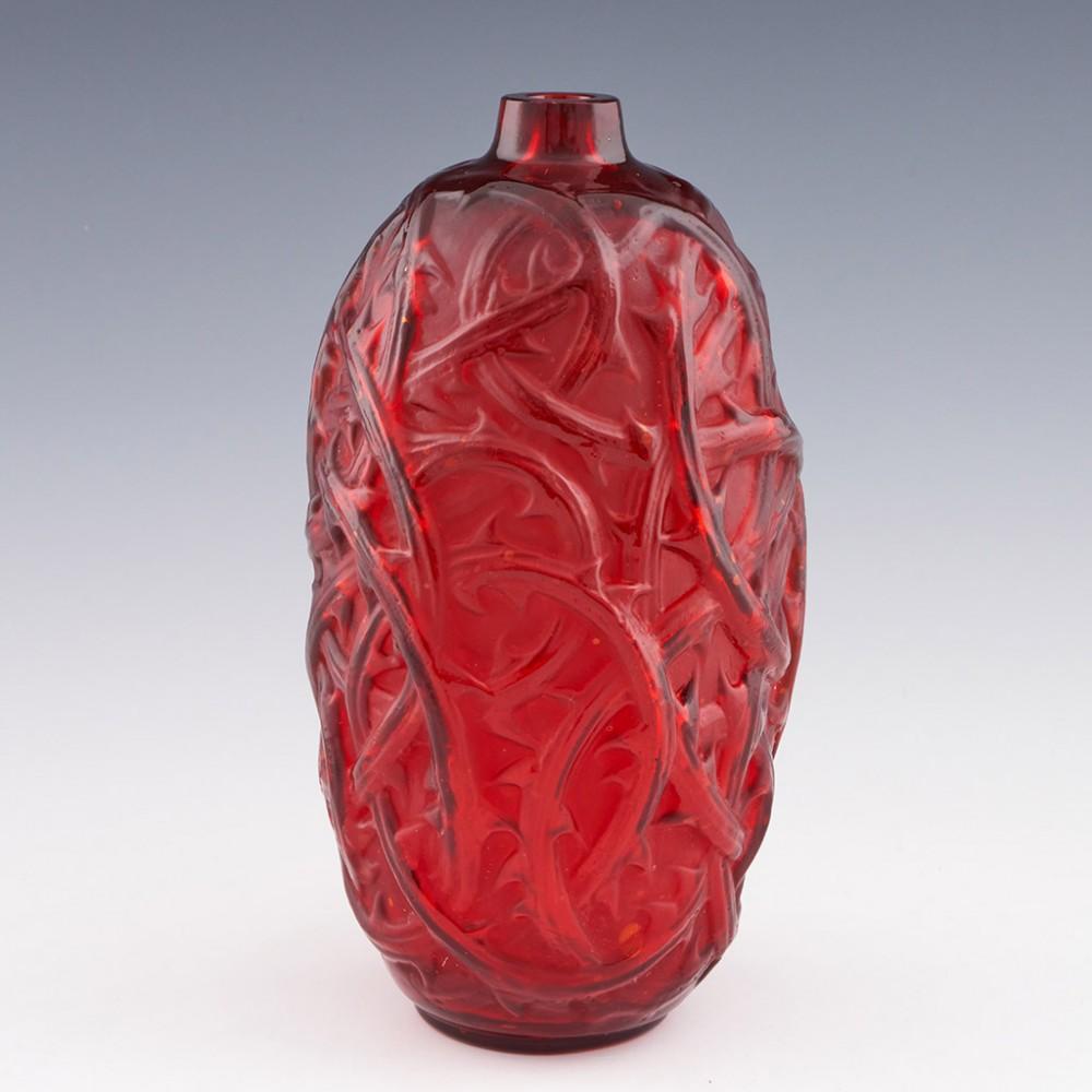 Art Deco 'Ronces' Red Frosted Glass Vase by René Lalique Circa 1920