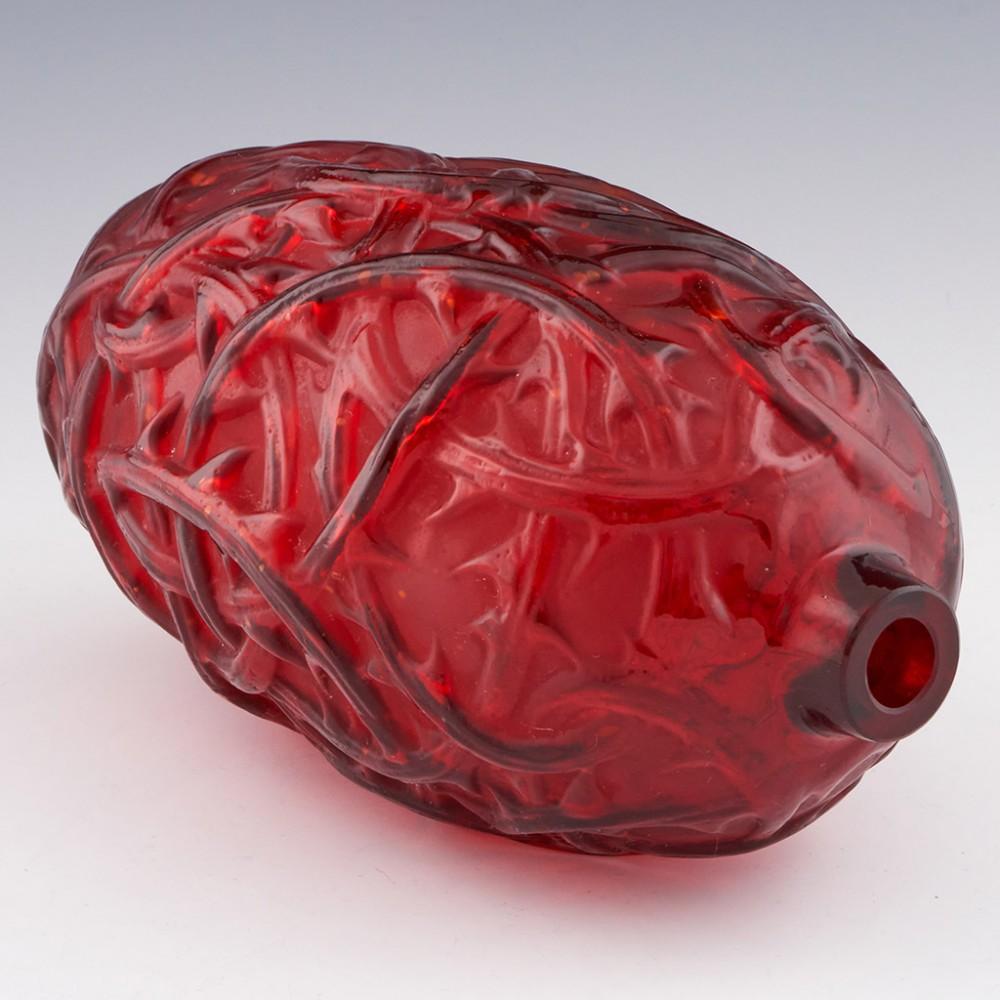 French 'Ronces' Red Frosted Glass Vase by René Lalique Circa 1920