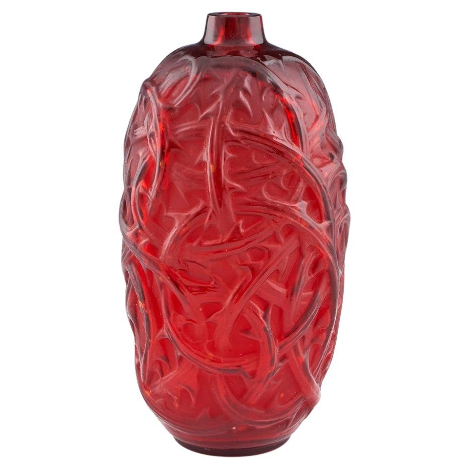 'Ronces' Red Frosted Glass Vase by René Lalique Circa 1920
