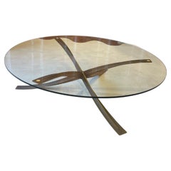 rond coffee table in glass and gilded bronze