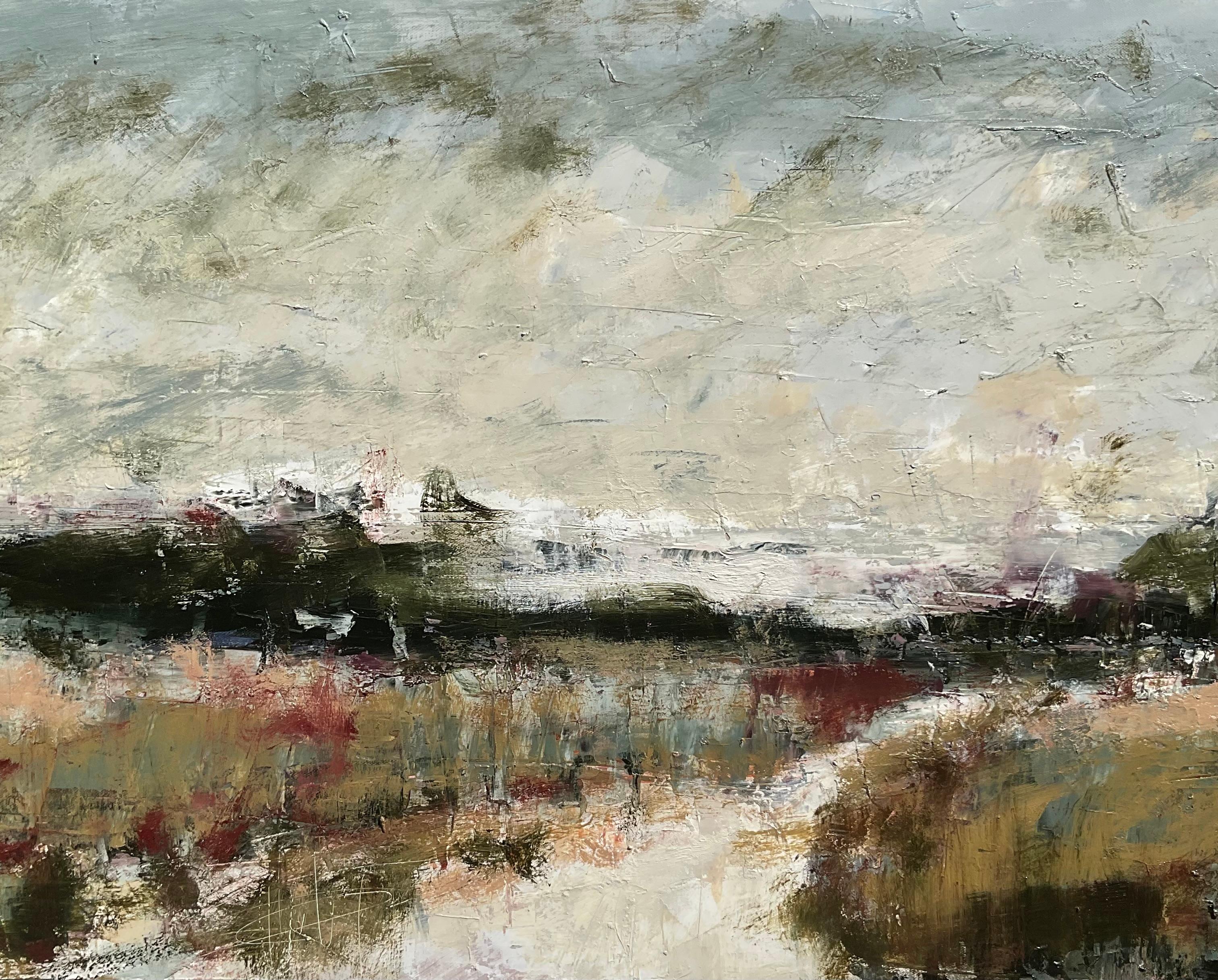 Conditio sine qua non, Pittura a olio astratta - Landscape Painting Beige di Ronda Waiksnis