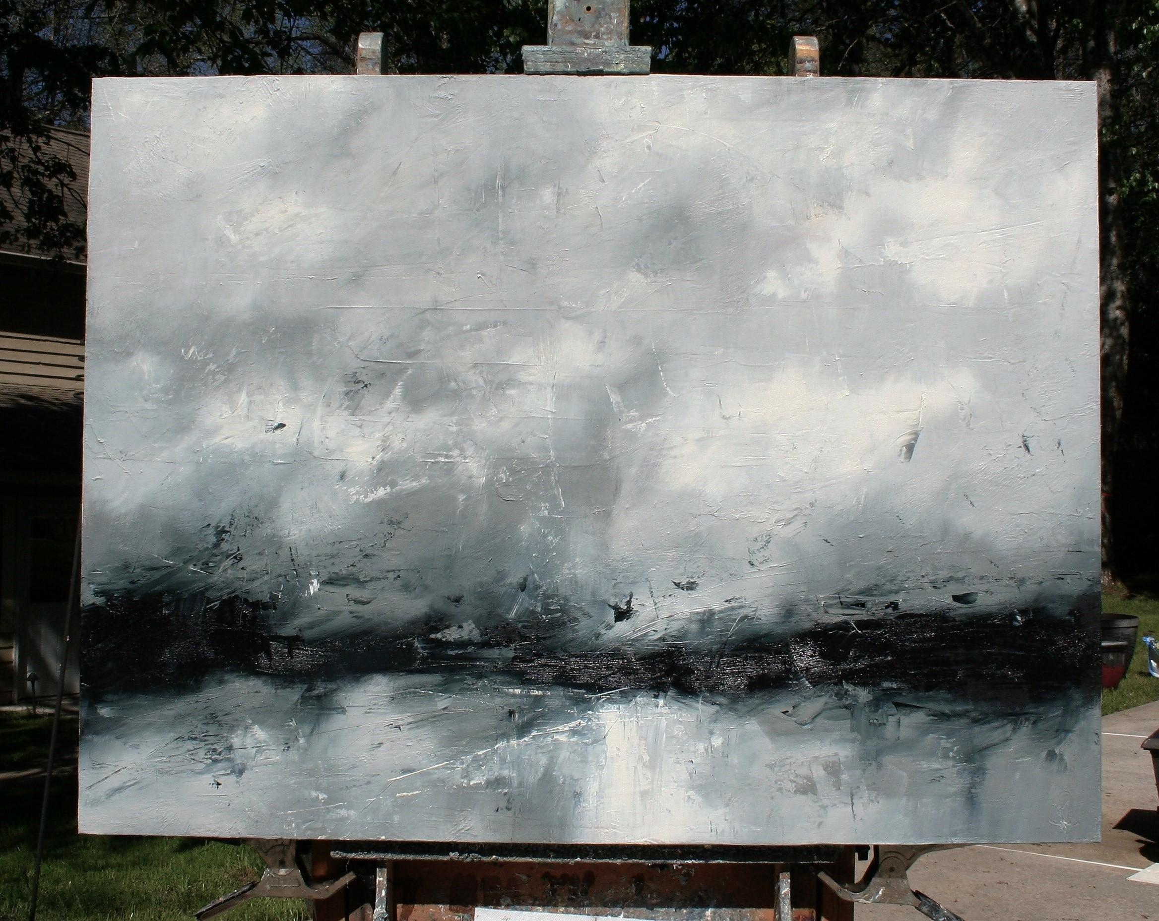 Beauty of a Storm, Abstract Oil Painting - Gray Abstract Painting by Ronda Waiksnis