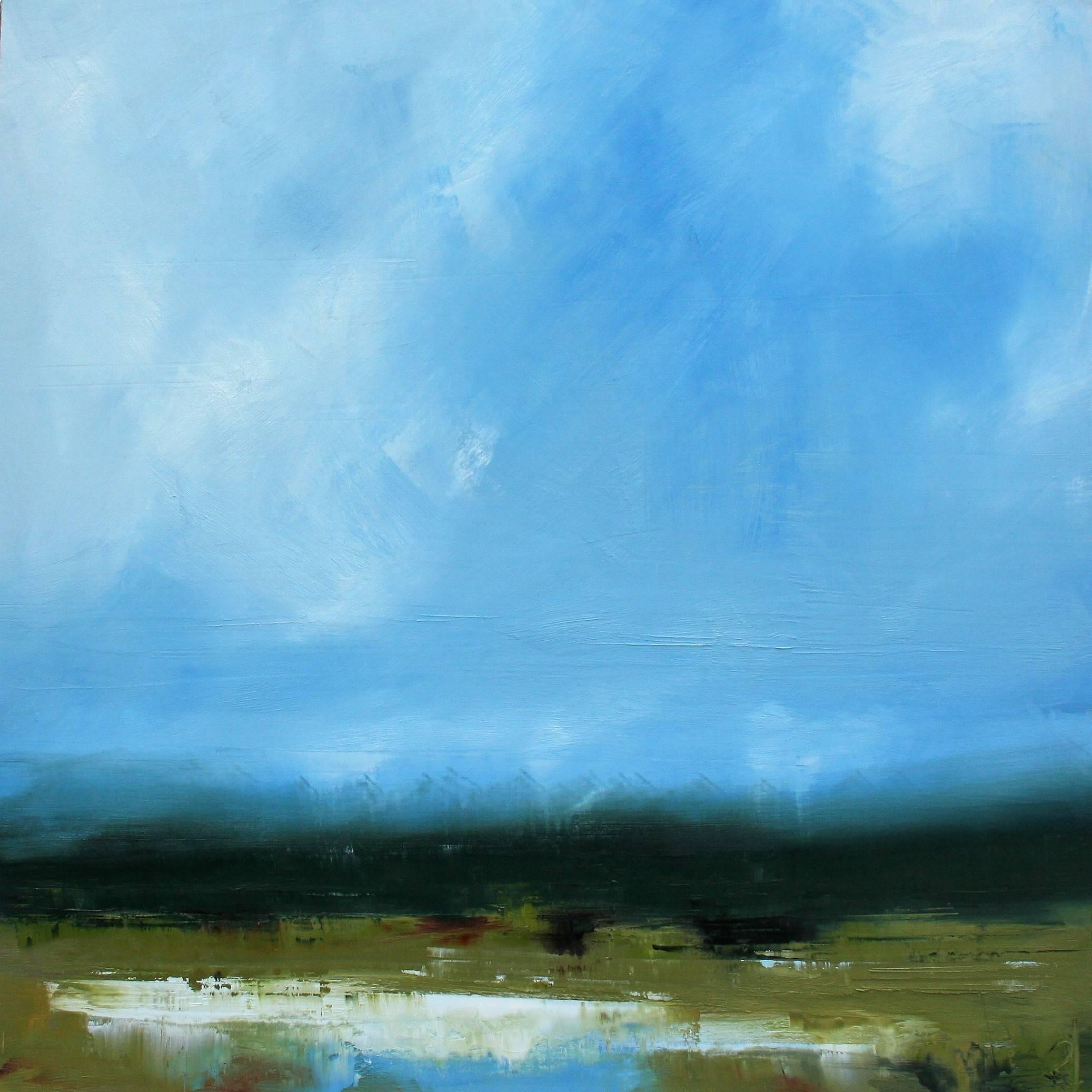 Ronda Waiksnis Landscape Painting - Blue Skies Over Ellis Field