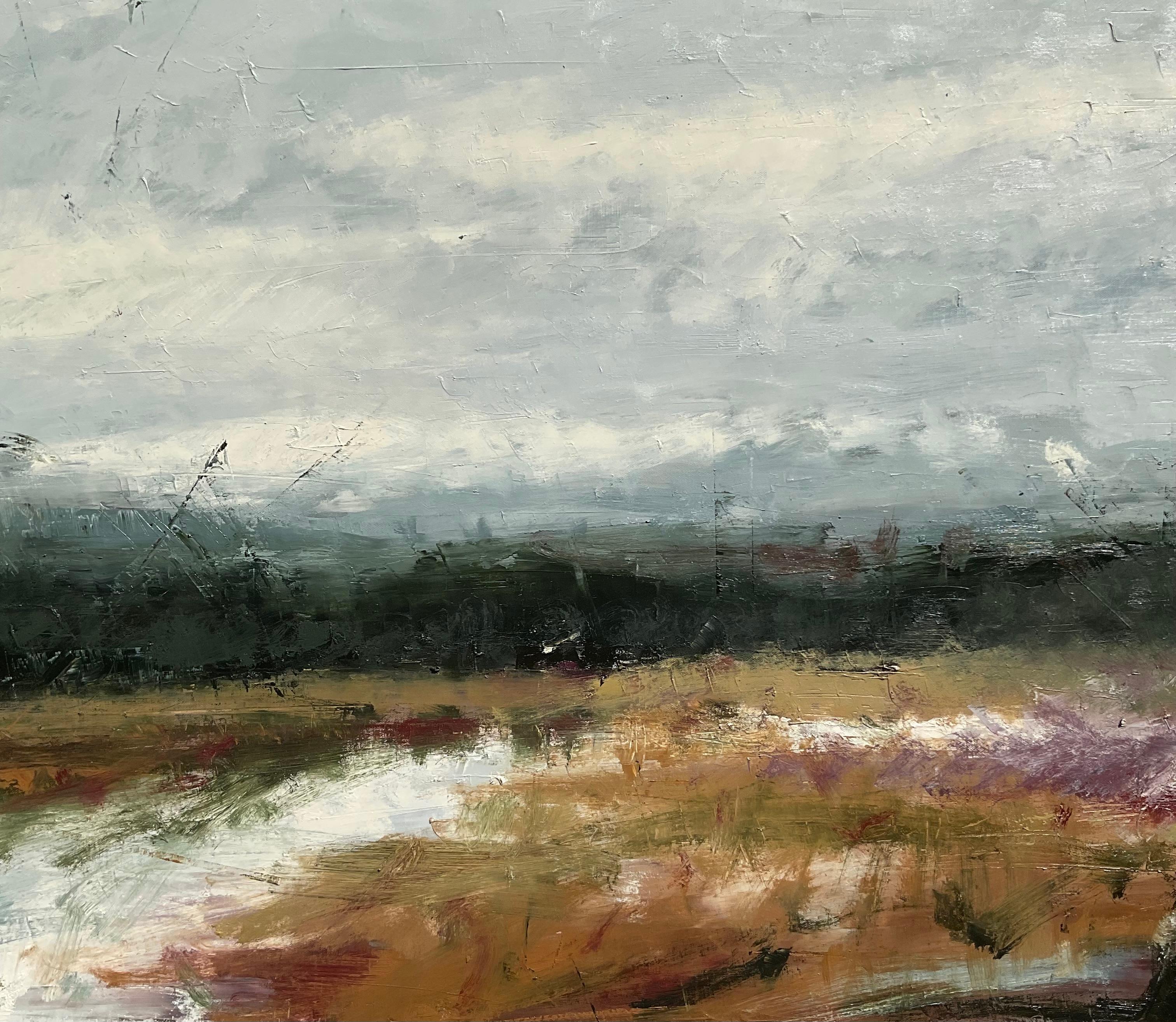 Colori della campagna, pittura ad olio astratta - Abstract Painting Grigio di Ronda Waiksnis