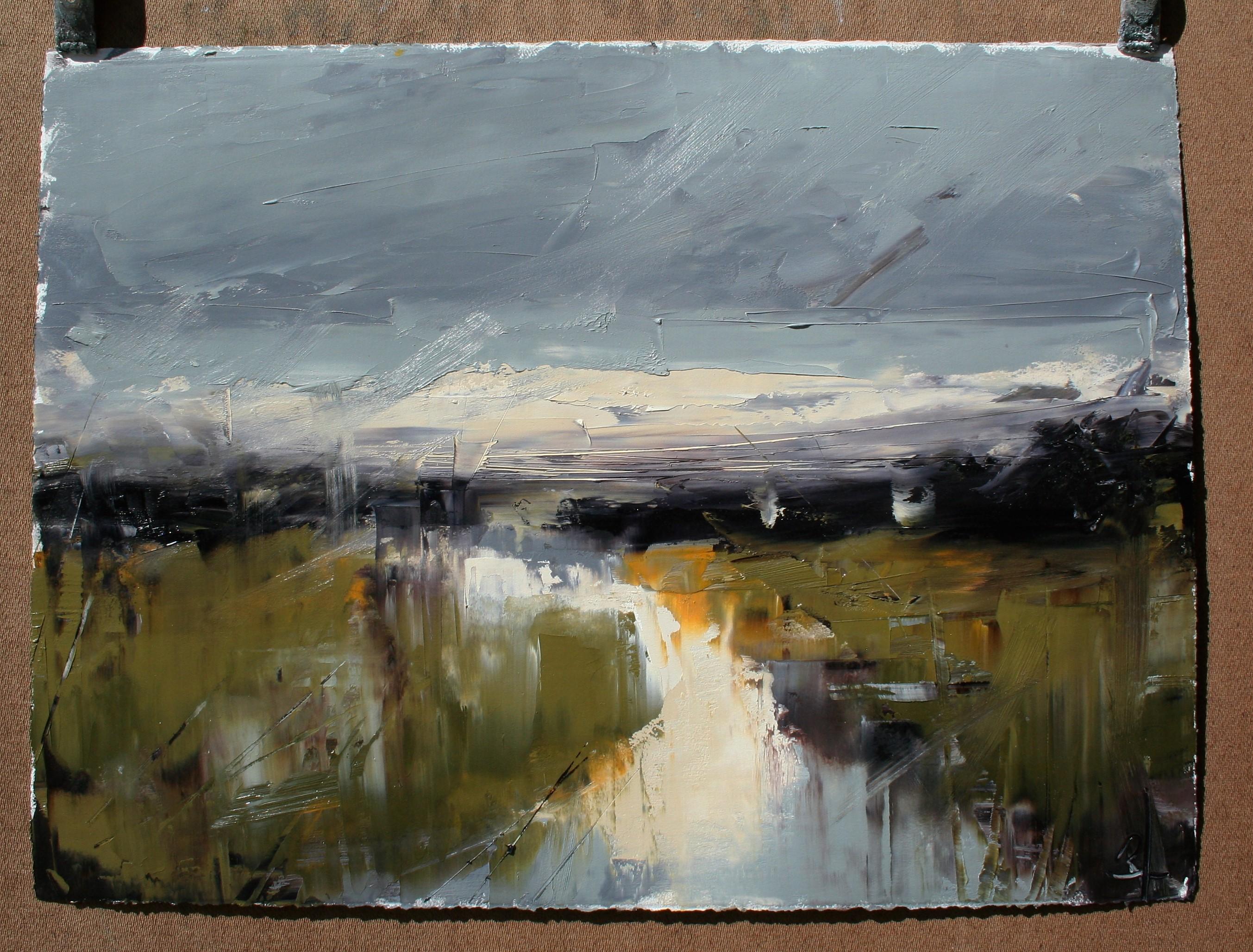 Ebenezer Stream - After Rain, Abstraktes Ölgemälde (Grau), Abstract Painting, von Ronda Waiksnis