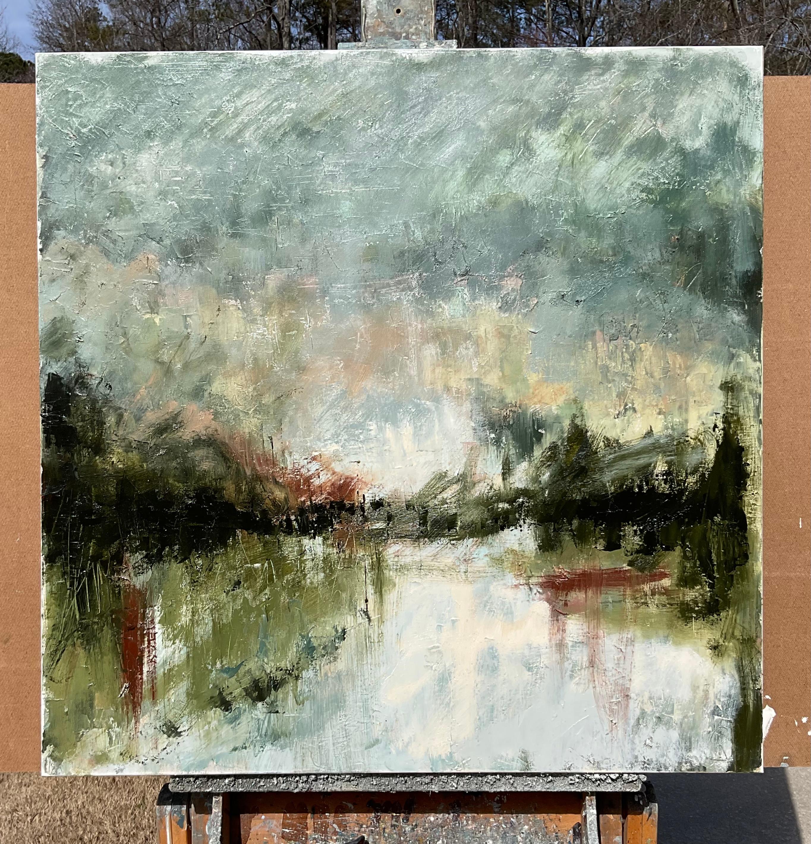 Sera in silenzio, pittura ad olio astratta - Painting Astratto di Ronda Waiksnis