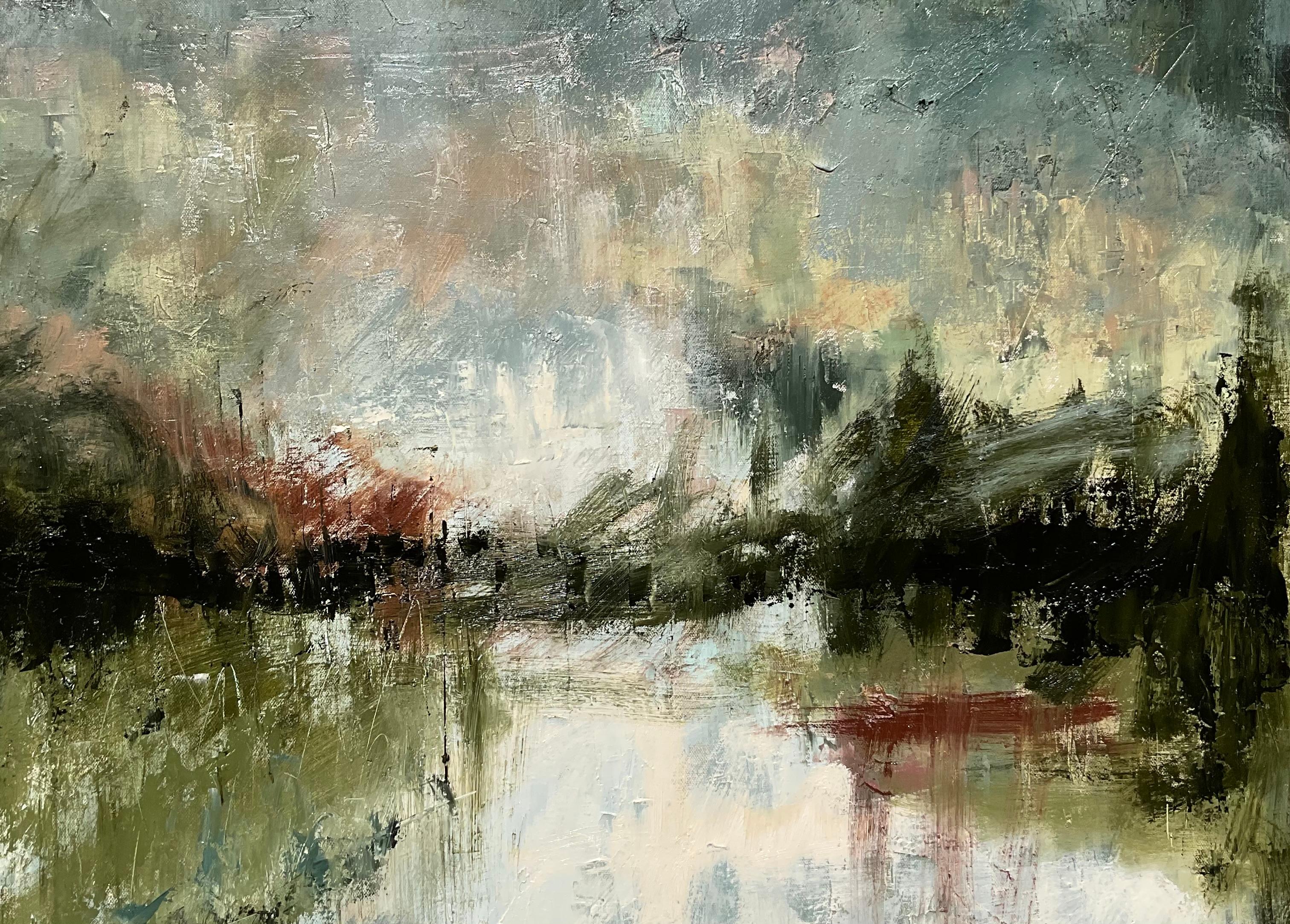 Sera in silenzio, pittura ad olio astratta - Abstract Painting Grigio di Ronda Waiksnis