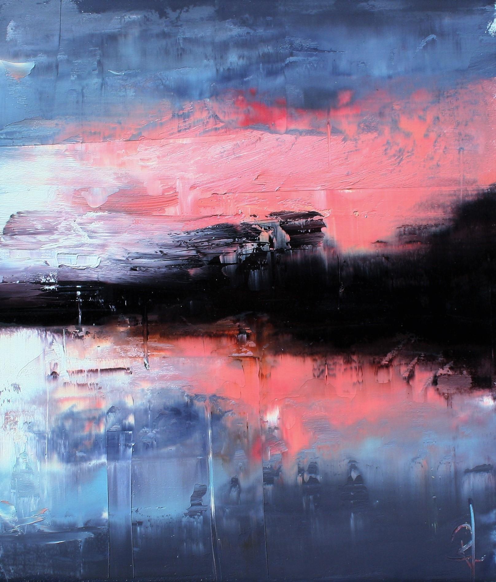 Ronda Waiksnis Abstract Painting - Evening on Crystal Lake, Abstract Oil Painting