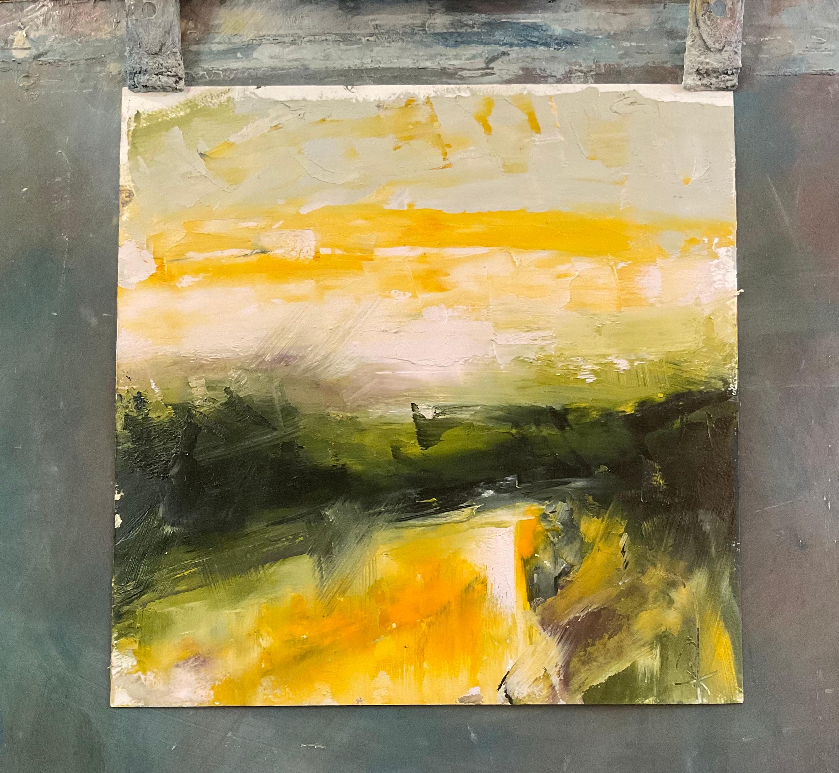 <p>Artist Comments<br>Dynamic and bold strokes in yellow, beige, and green. Artist Ronda Waiksnis fills this abstract landscape with positive and bright emotion. 