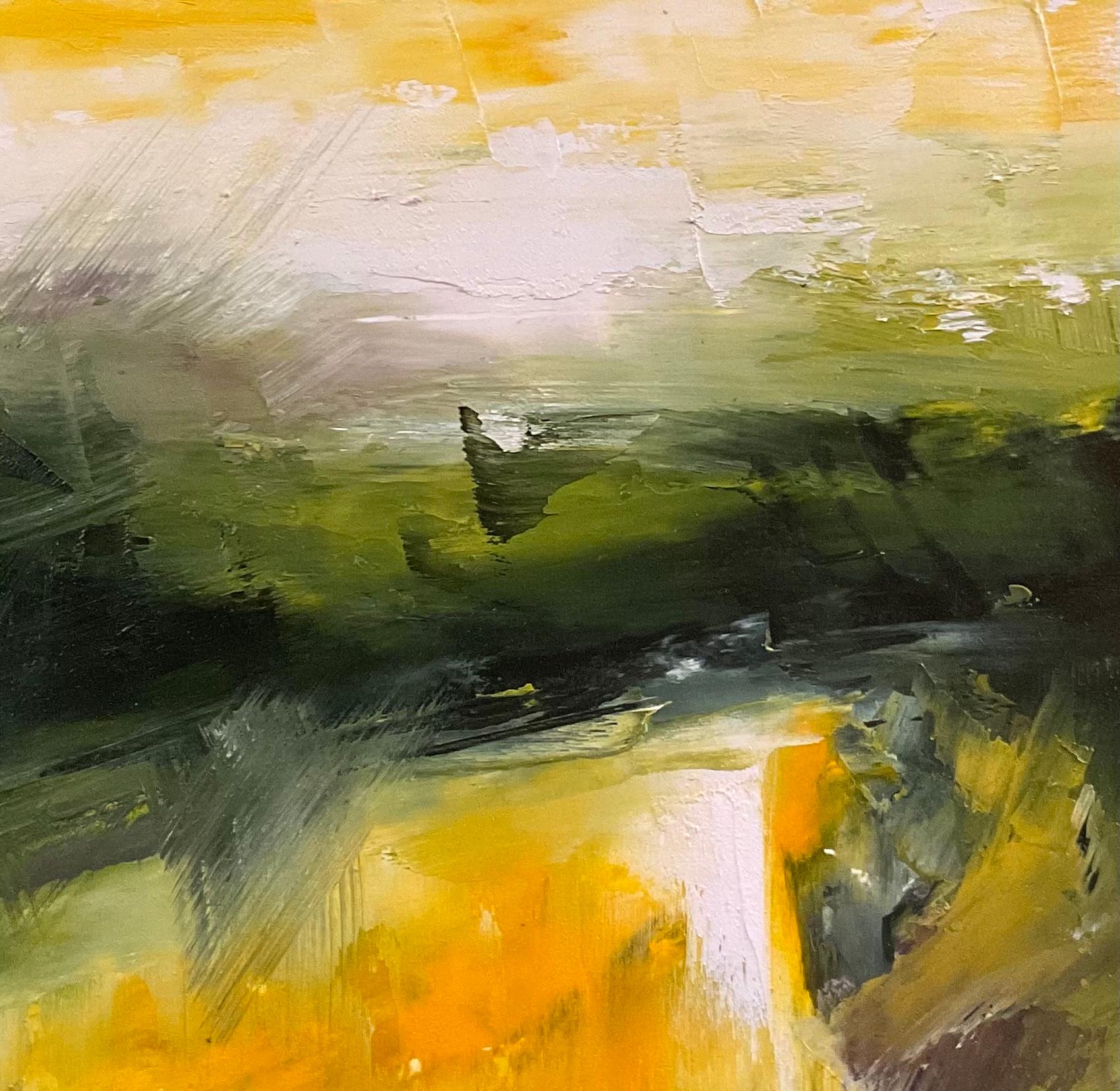 Set da sera, pittura ad olio astratta - Abstract Painting Beige di Ronda Waiksnis