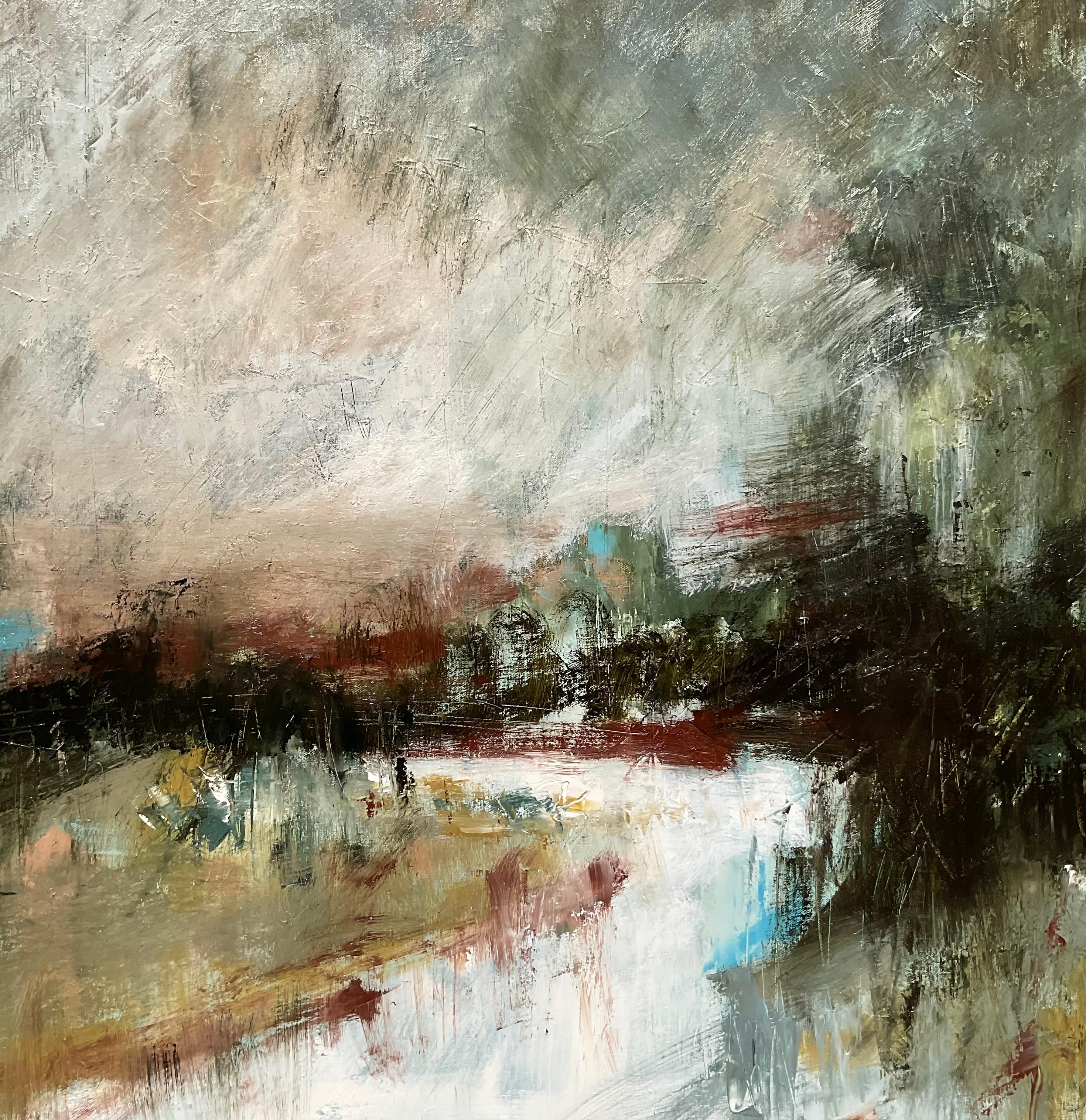 Landscape Painting di Ronda Waiksnis - Luce in dissolvenza sul fiume Ebenezer, Pittura ad olio astratta