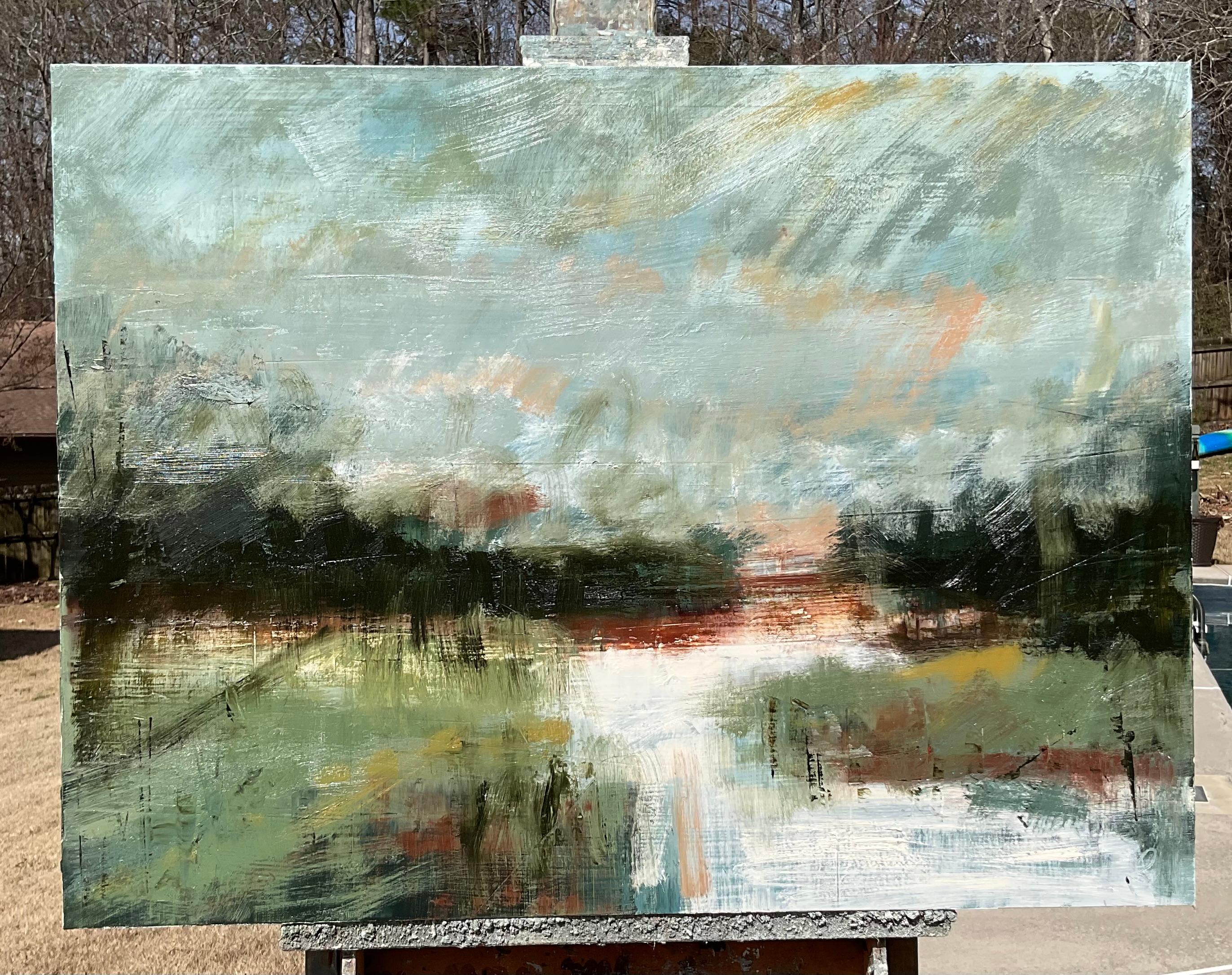 Focus on Nature, Abstraktes Ölgemälde (Grau), Abstract Painting, von Ronda Waiksnis