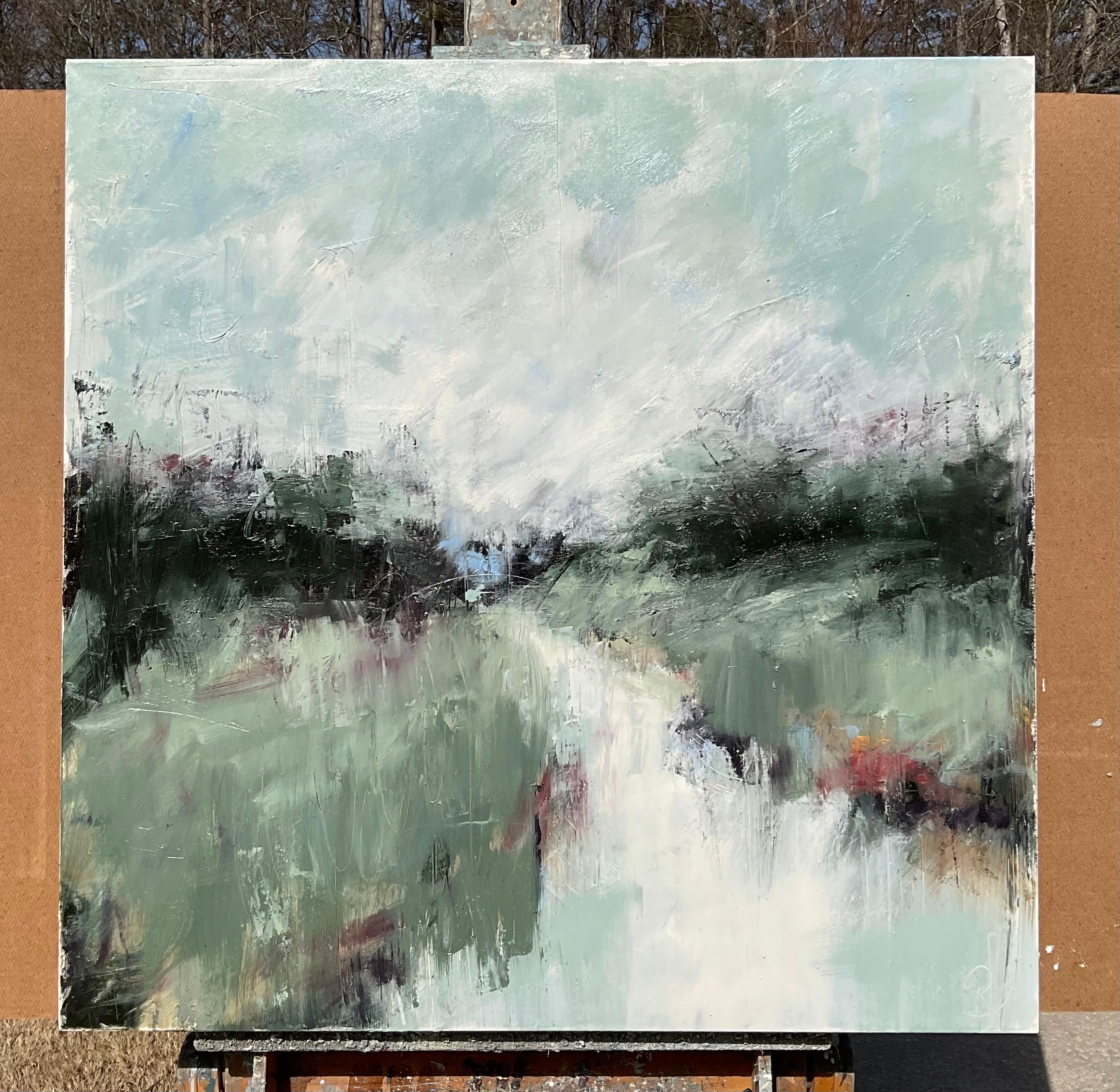 Hazy Daydreams, Abstraktes Ölgemälde (Grau), Abstract Painting, von Ronda Waiksnis