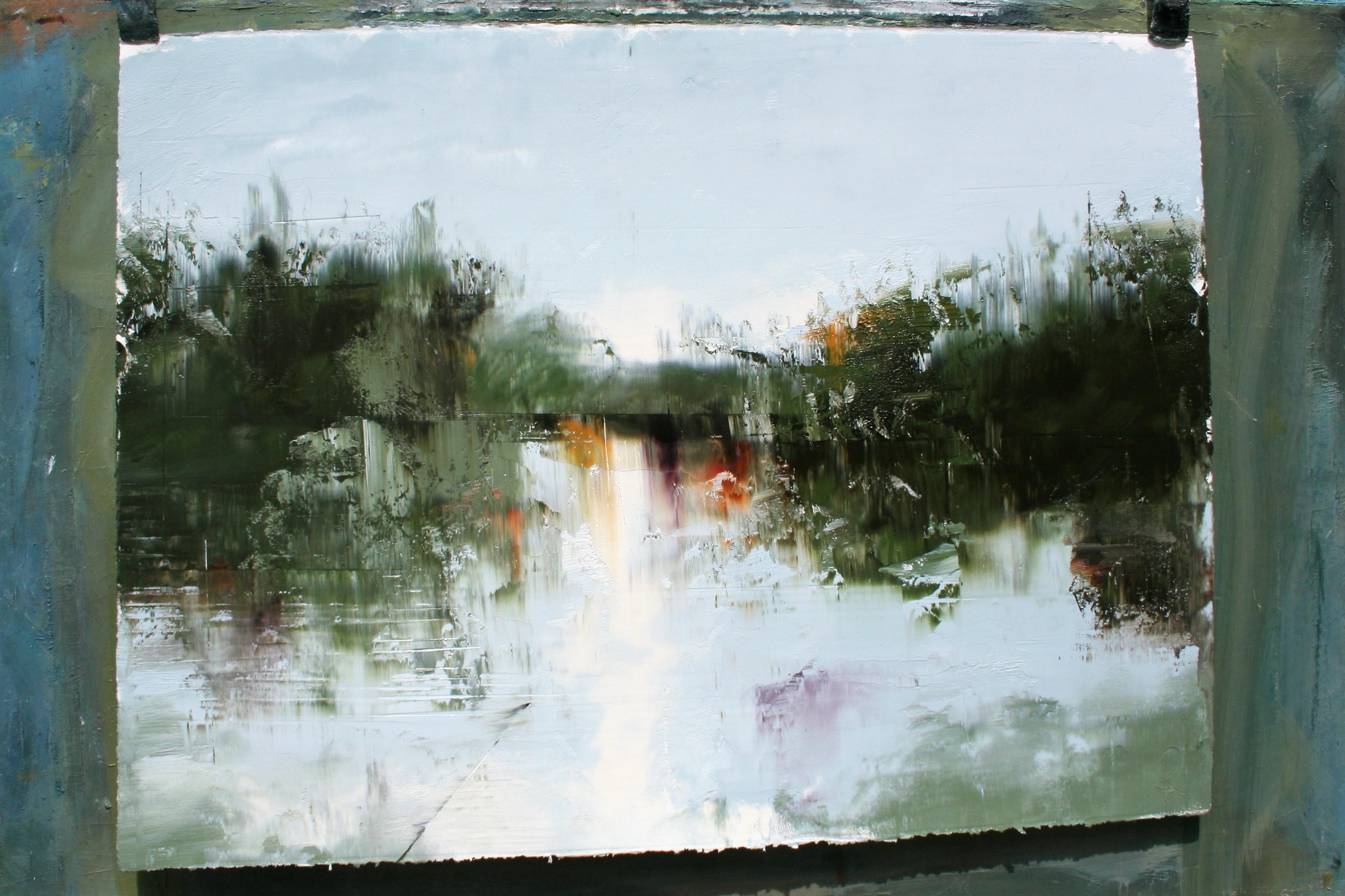 Huitt Pond - Morning - Abstract Painting by Ronda Waiksnis