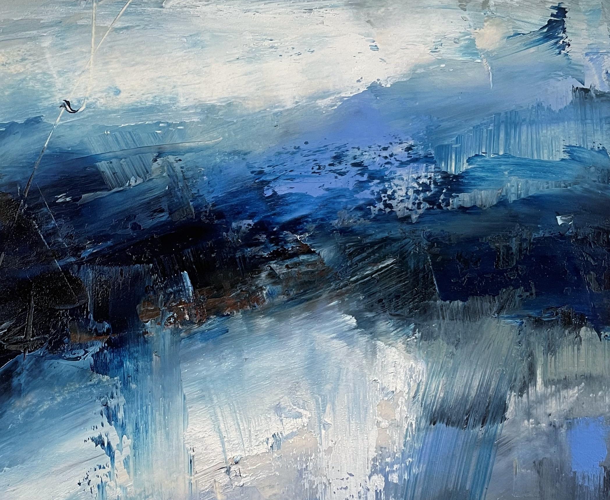 Ronda Waiksnis Layers of Blue, Abstract Oil Painting For Sale at