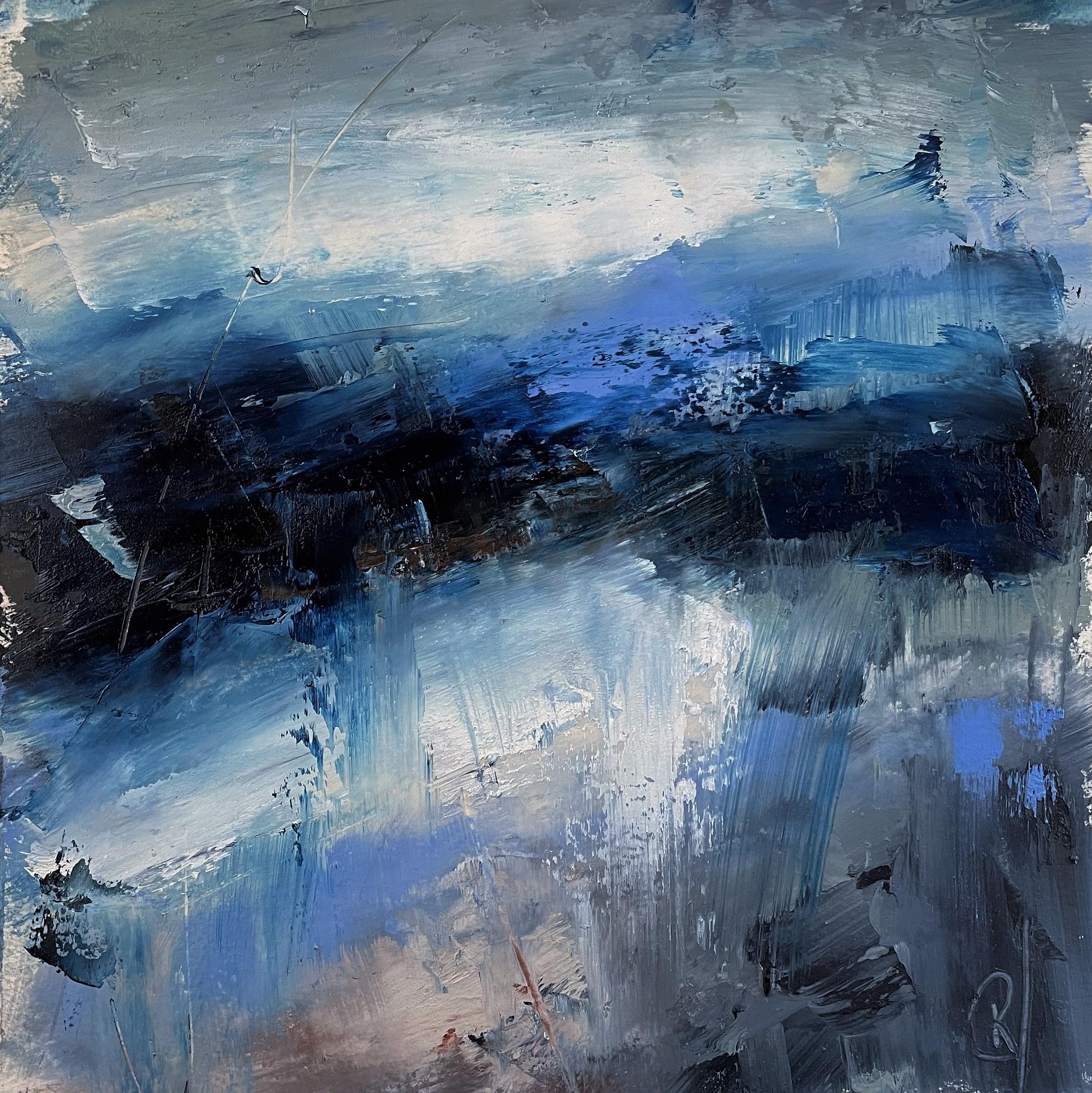 Ronda Waiksnis Abstract Painting - Layers of Blue, Abstract Oil Painting