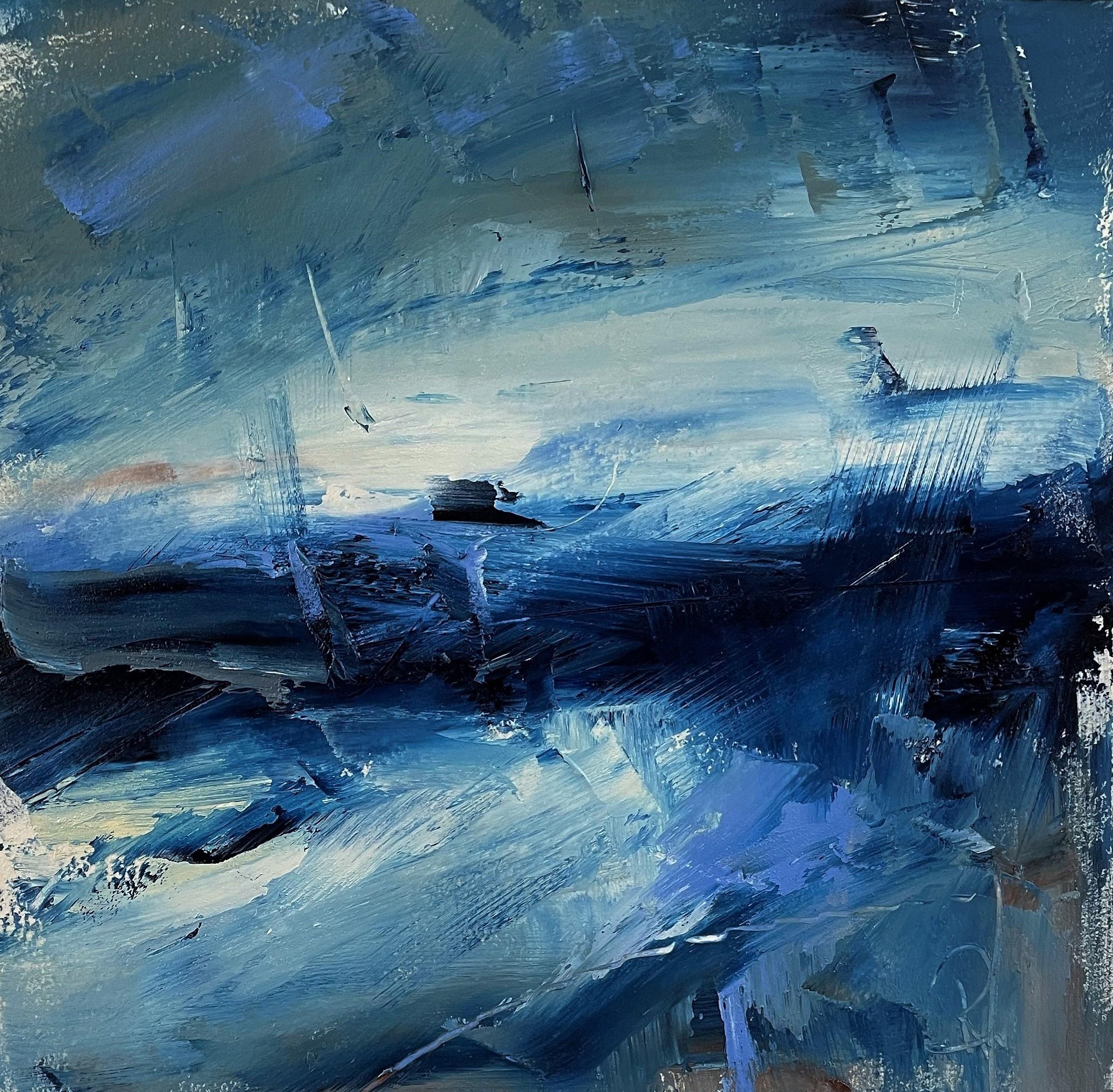 Ronda Waiksnis Abstract Painting - Layers of Blue, III, Abstract Oil Painting