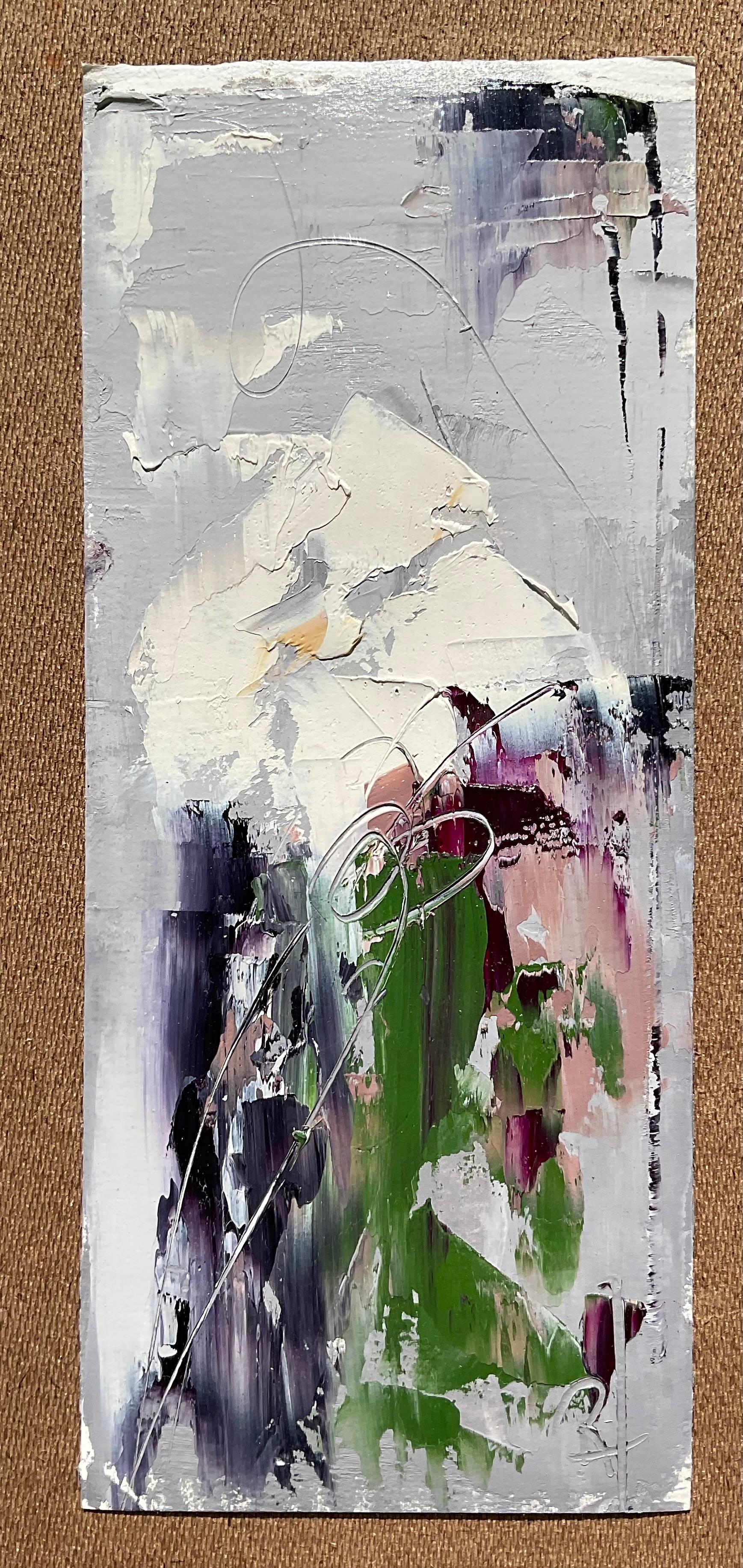 <p>Artist Comments<br>Scrapes of white paint hint at the form of a flower with a yellow core. Accents of purple and green add bursts of color to the composition. This artwork is part of a series of four pieces.</p><br/><p>About the Artist<br>Ronda