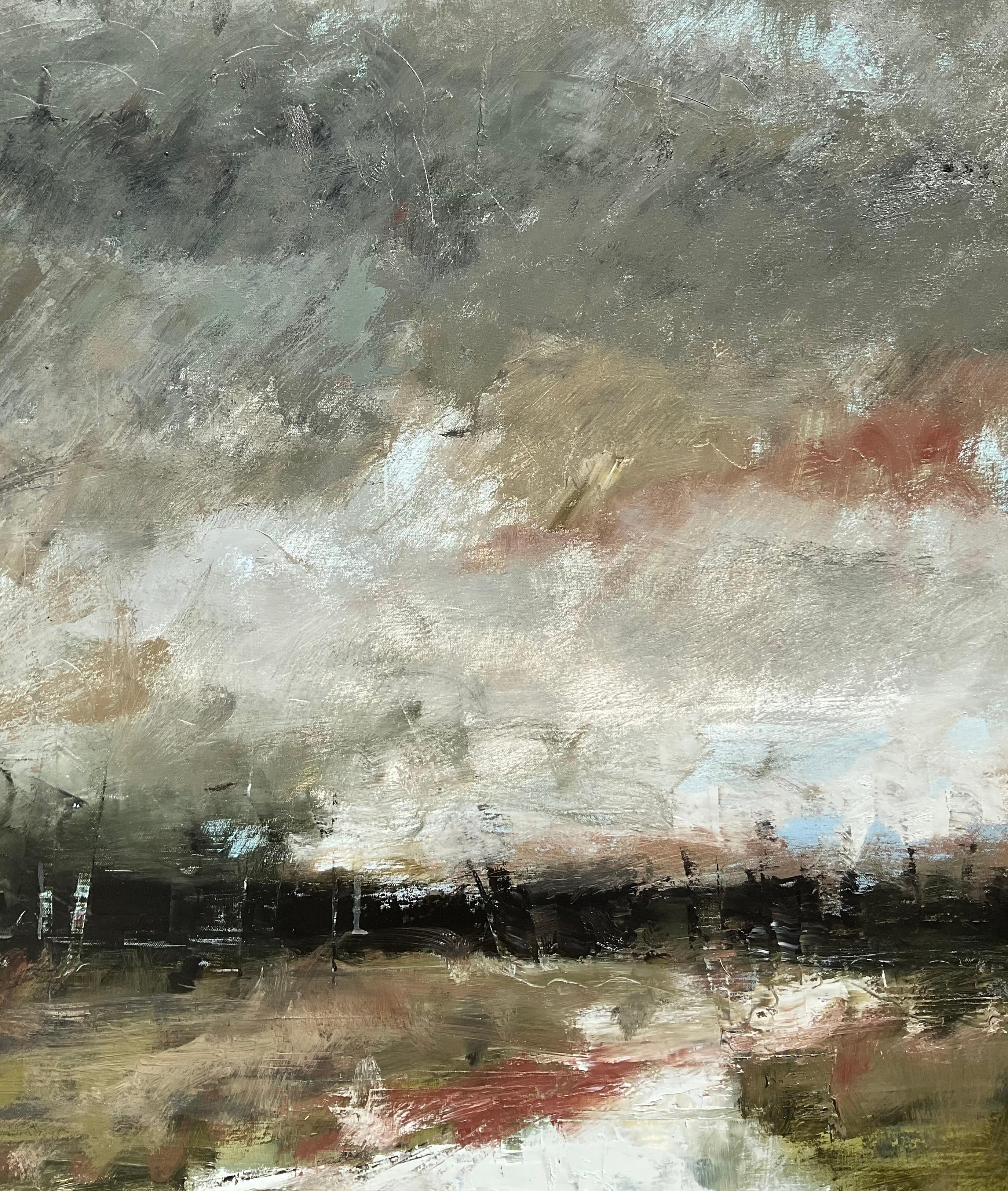 Tavolozza di nuvole, pittura ad olio astratta - Abstract Painting Grigio di Ronda Waiksnis