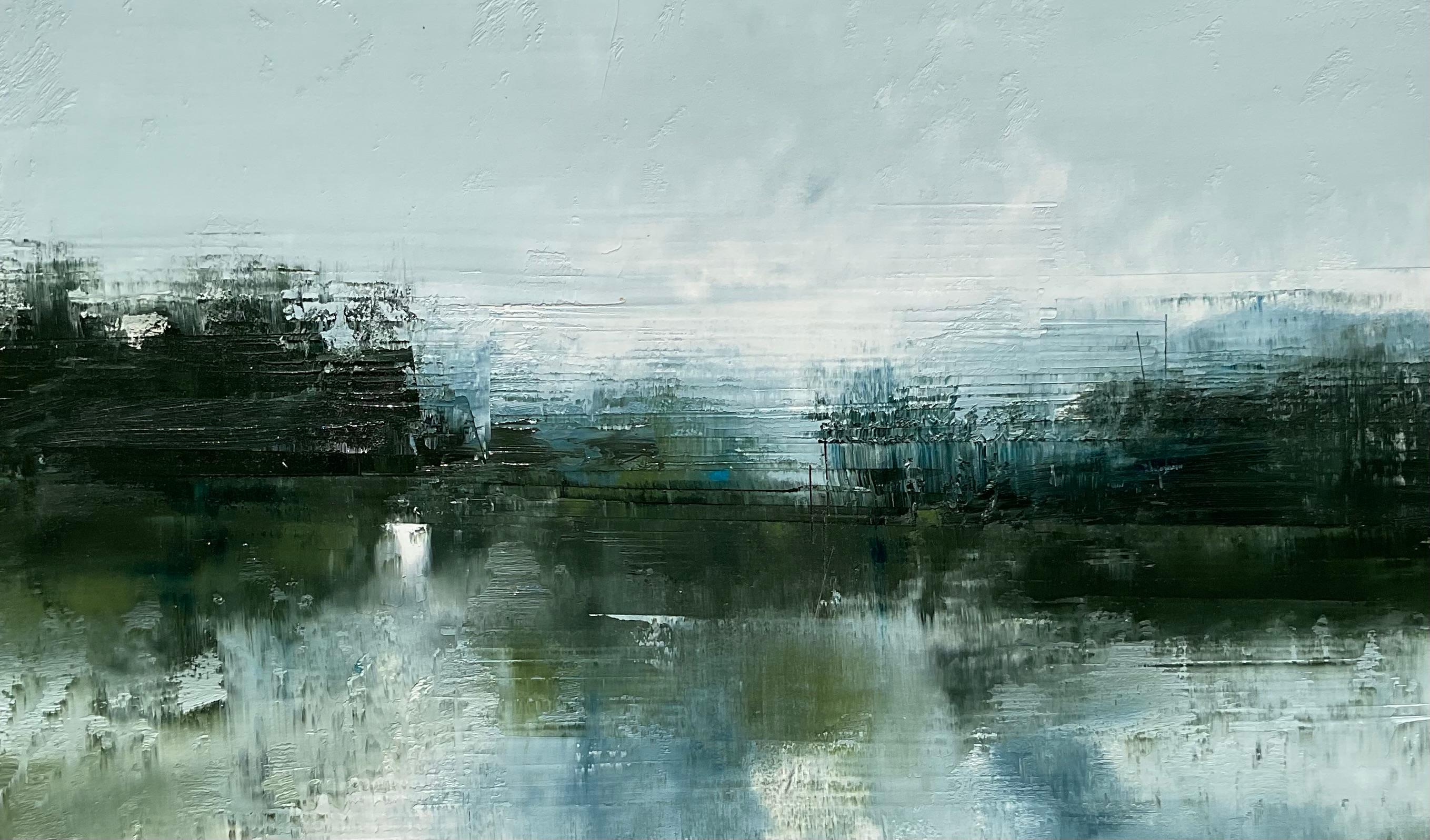 Bellezza tranquilla nella Nature, Pittura a olio astratta - Abstract Painting Blu di Ronda Waiksnis