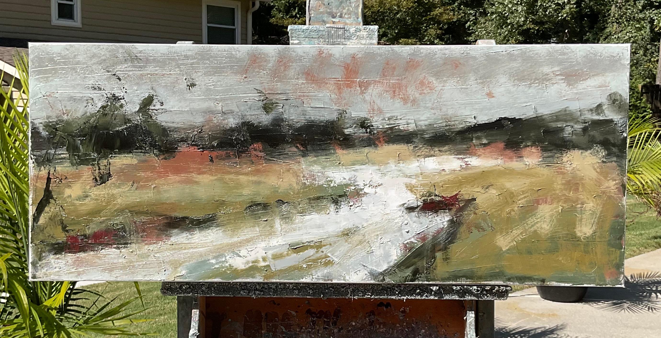 Magia del fiume, pittura ad olio astratta - Painting Astratto di Ronda Waiksnis