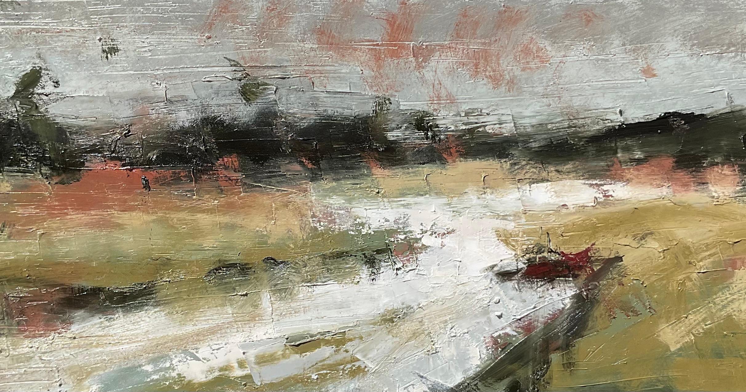 Magia del fiume, pittura ad olio astratta - Abstract Painting Marrone di Ronda Waiksnis