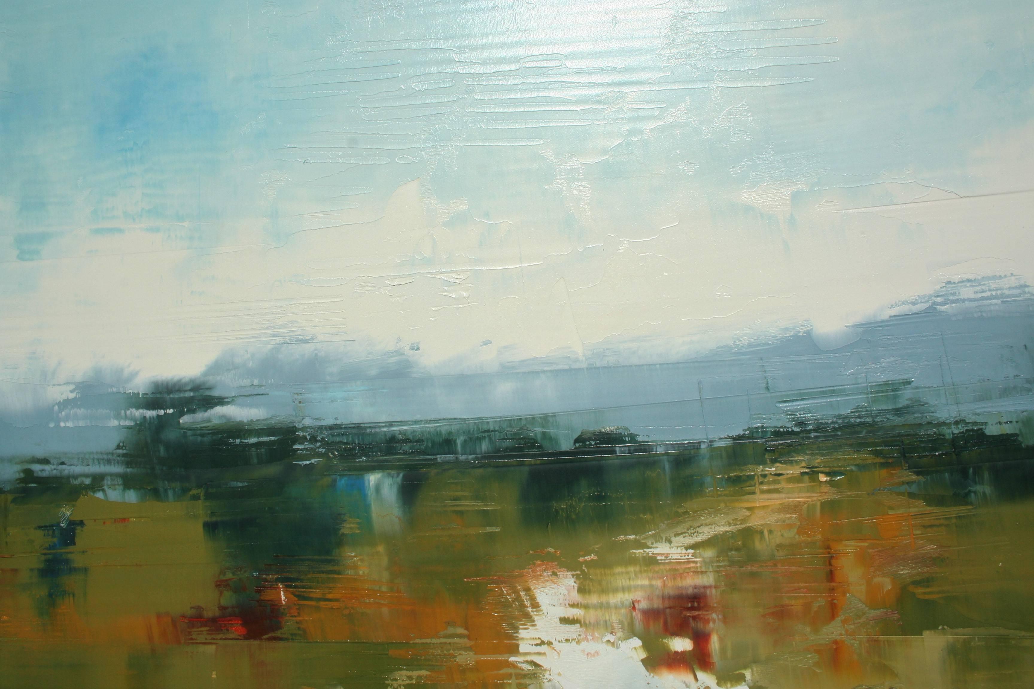 River's Dayspring - Blue Landscape Painting by Ronda Waiksnis