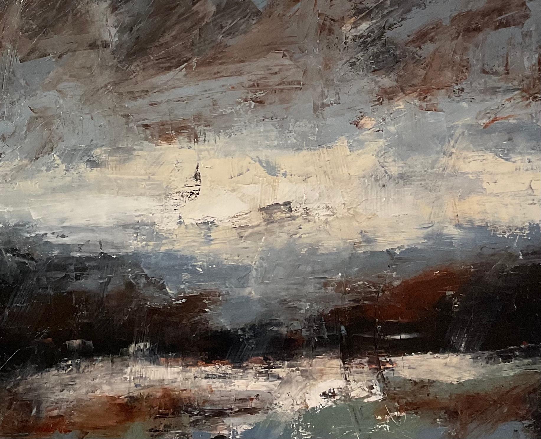La séduction d'une tempête, peinture à l'huile abstraite - Gris Abstract Painting par Ronda Waiksnis