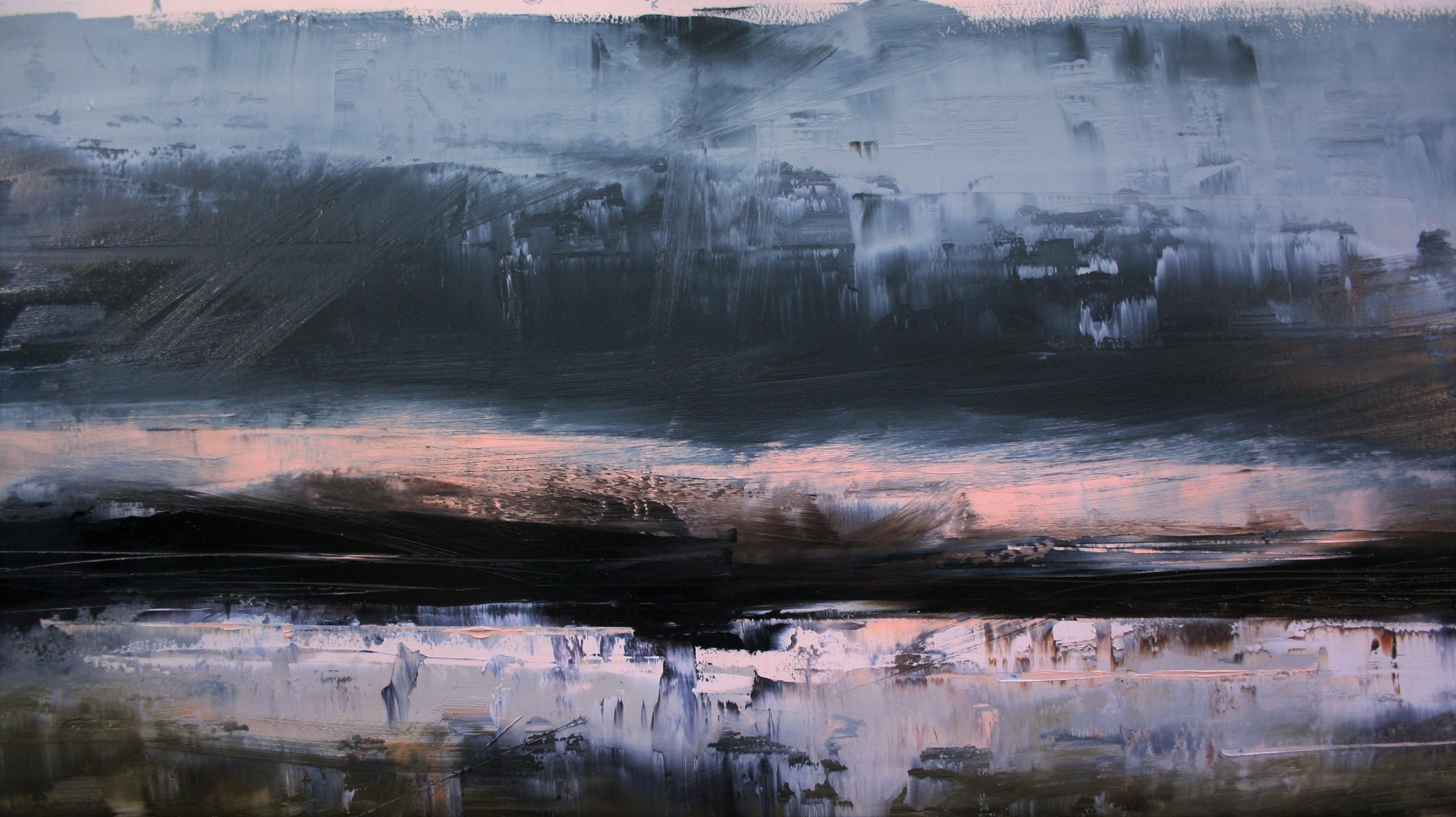 Undertones in Nature, peinture à l'huile abstraite - Noir Abstract Painting par Ronda Waiksnis