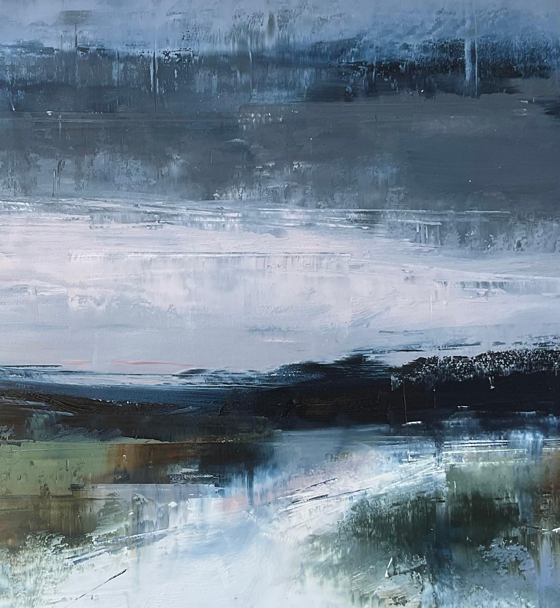 Tempo sul fiume Spear, pittura a olio astratta - Abstract Painting Blu di Ronda Waiksnis