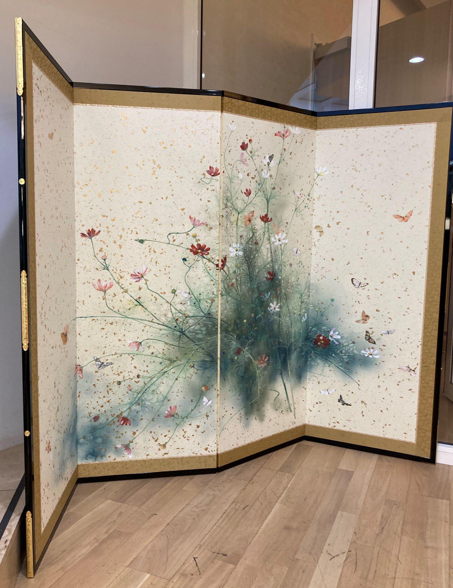 Ronde by CHEN Yiching, Contemporary Four-Panel Nihonga Screen (Hand-Painted) For Sale 2