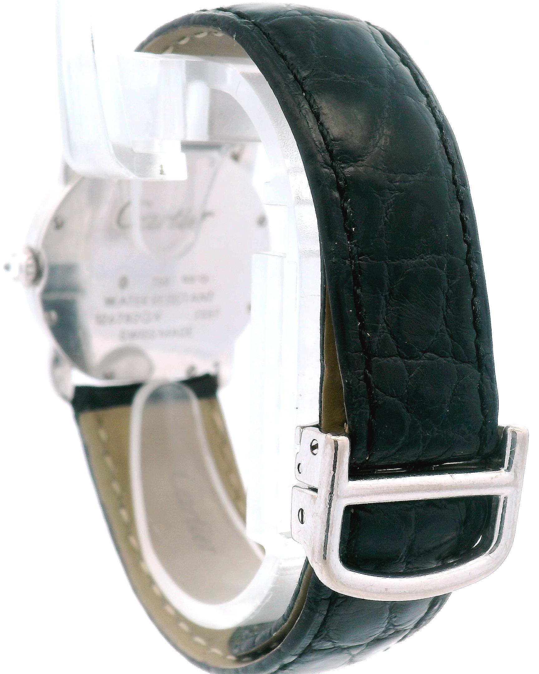 Ronde Louis Cartier 18K White Gold & Diamond Bezel W/ Service Papers dated 2023 In Good Condition For Sale In Great Neck Plaza, NY