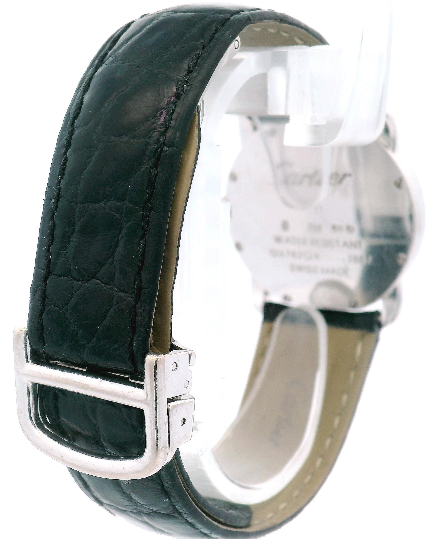Women's or Men's Ronde Louis Cartier 18K White Gold & Diamond Bezel W/ Service Papers dated 2023 For Sale