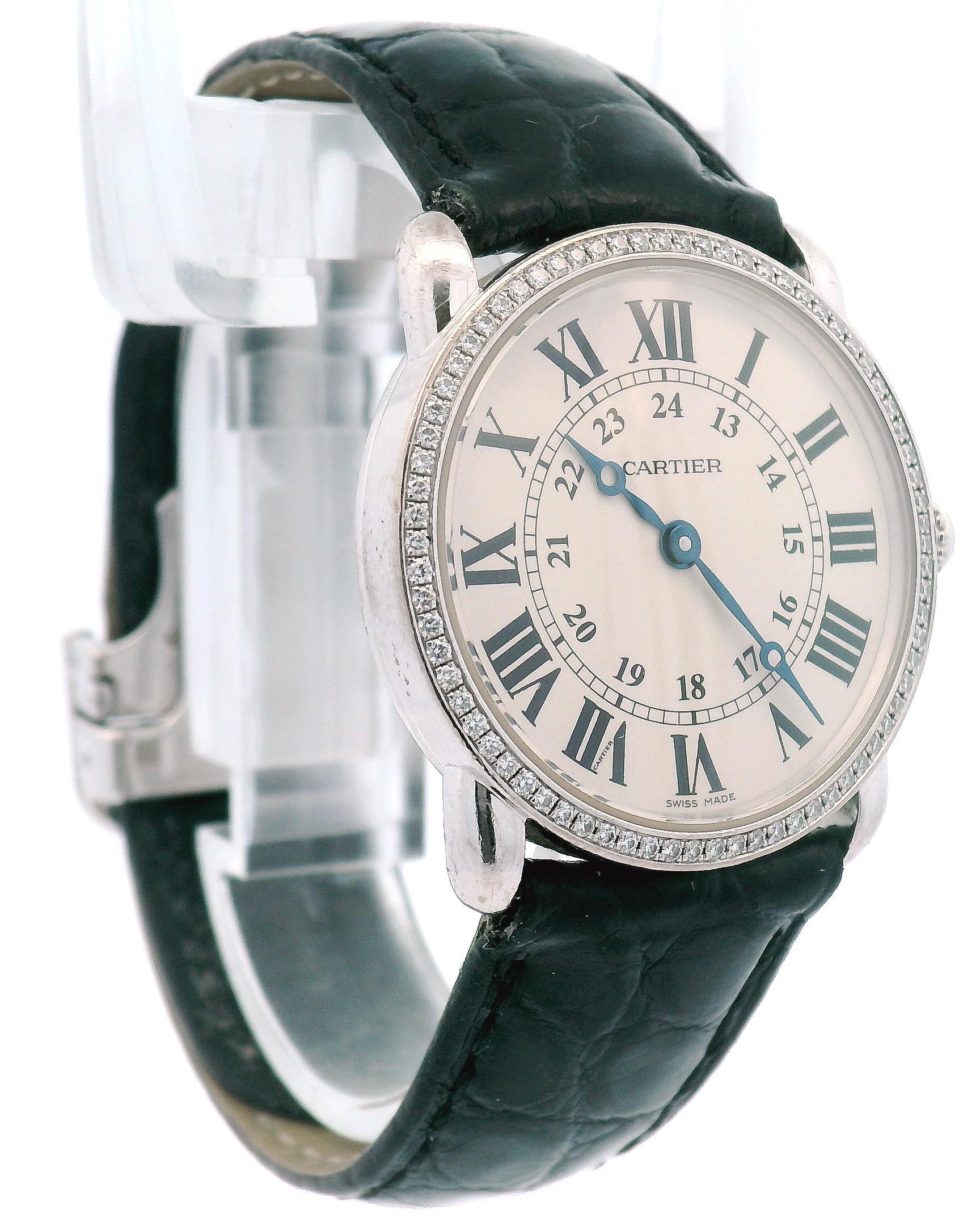Ronde Louis Cartier 18K White Gold & Diamond Bezel W/ Service Papers dated 2023 For Sale 1