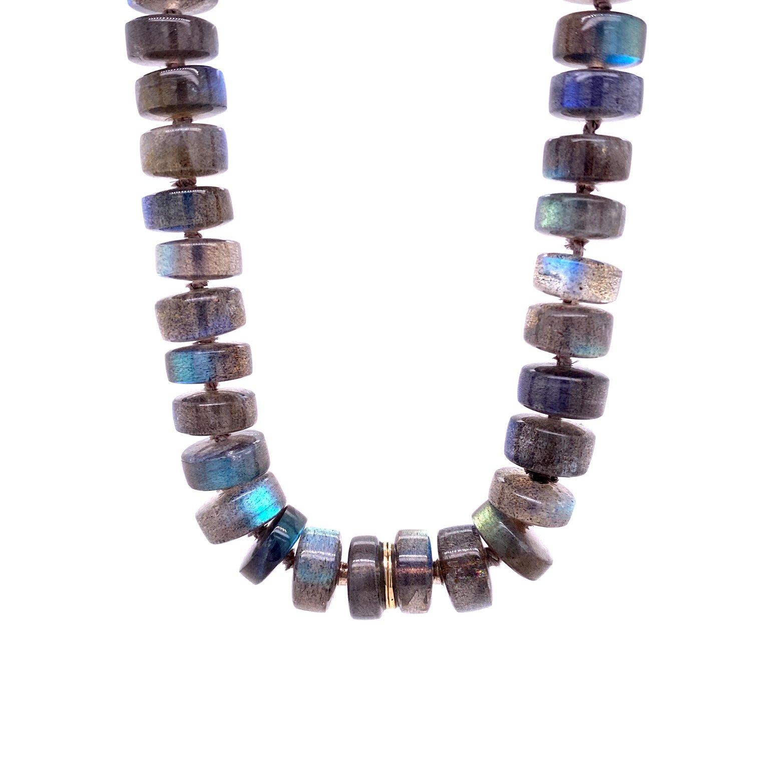 Rondell Labradorit-Halskette mit schwarzem Druzy Herz-Verschluss im Zustand „Neu“ im Angebot in Greenville, SC