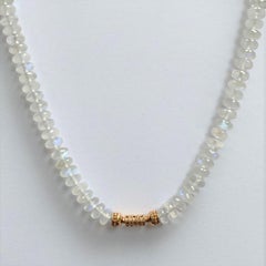 Rondell Moonstone 18k Rose Gold Necklace with a Gold Flower Maki-e Pearl Clasp