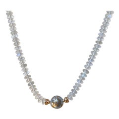 Rondell Moonstone 18k Rose Gold Necklace with a Gold Flower Maki-e Pearl Clasp