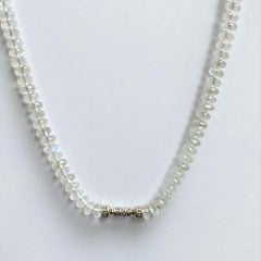 Rondell Moonstone 18k White Gold Necklace with a Pink Flower Maki-e Pearl Clasp