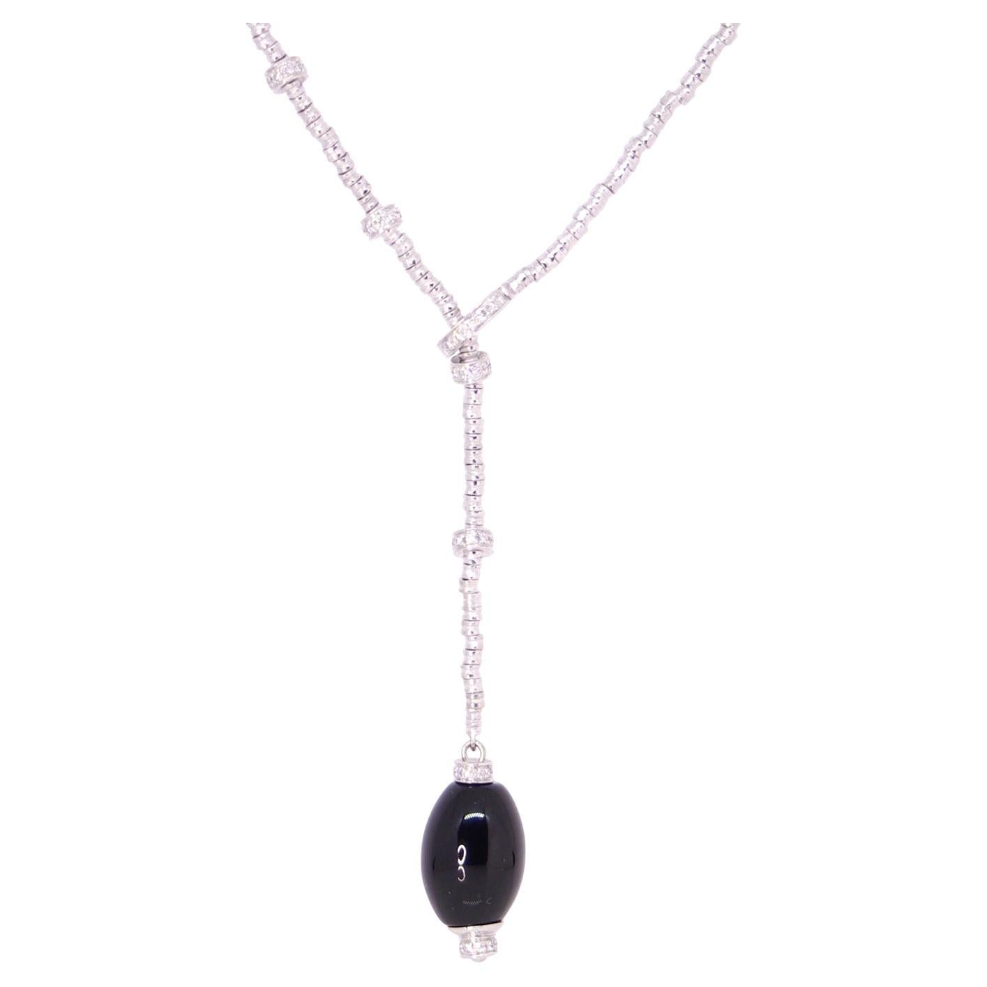Rondelle Line, Necklace in white gold diamonds and Black agathe For Sale