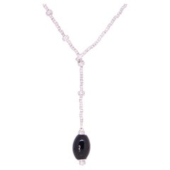 Vintage Rondelle Line, Necklace in white gold diamonds and Black agathe